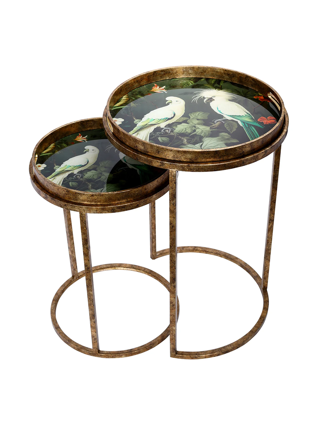 Tropical Birds Tray Tables Set of 2 Gold - Image 2