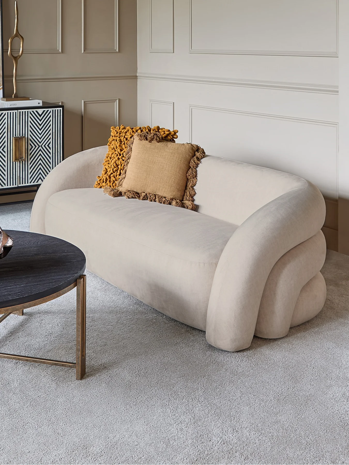 Casa Upholstered Curved Two Seater Sofa Cream - Image 4