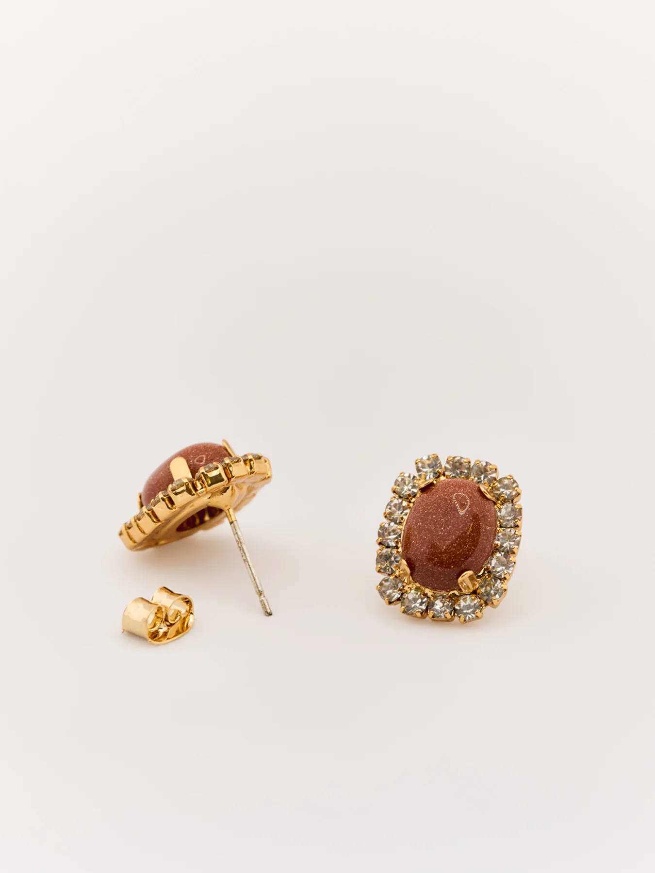 Brown Stone Statement Stud Earrings Gold - Image 3