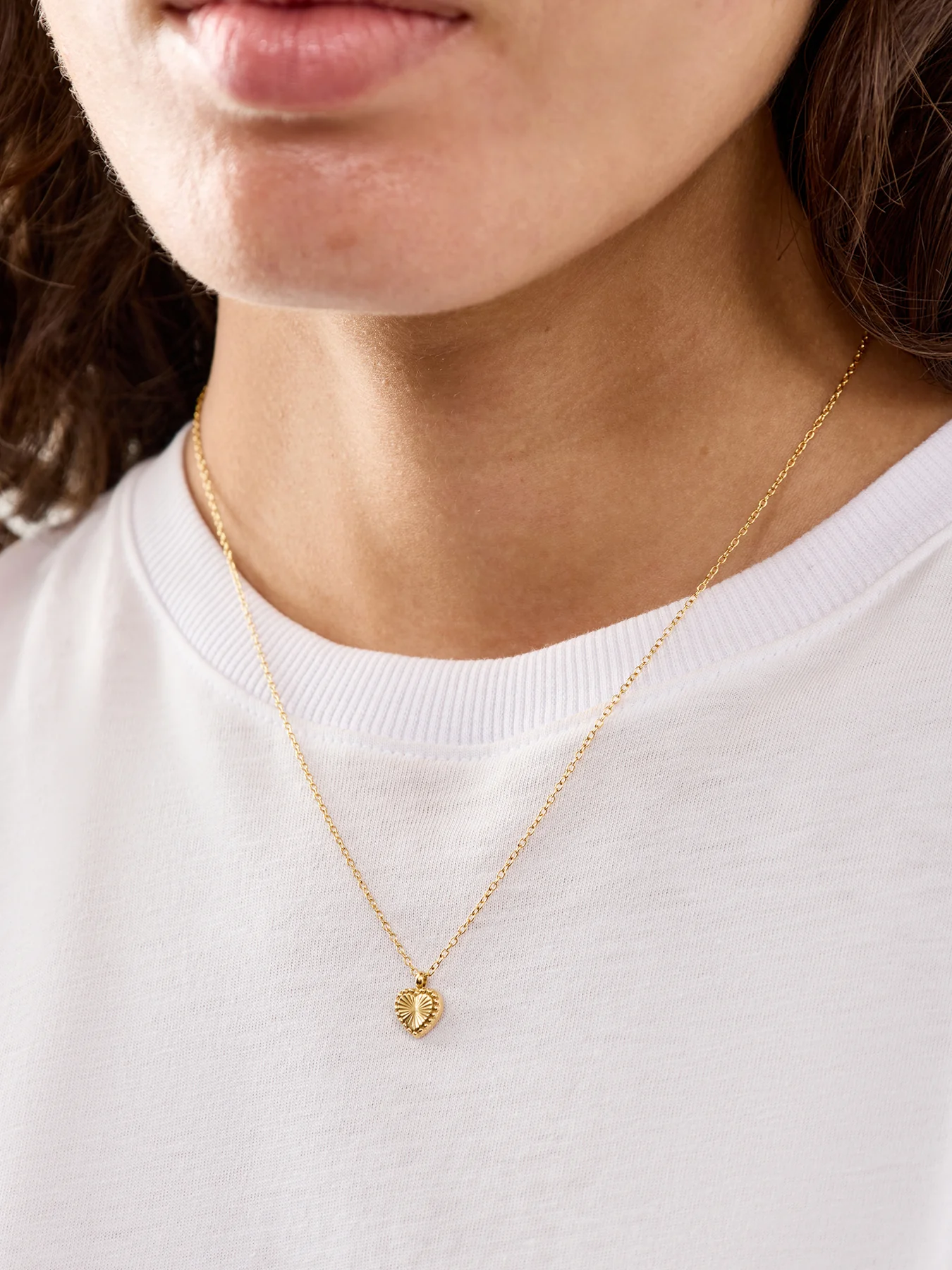 Tiny Antiqued Heart Pendant Necklace Gold - Image 2