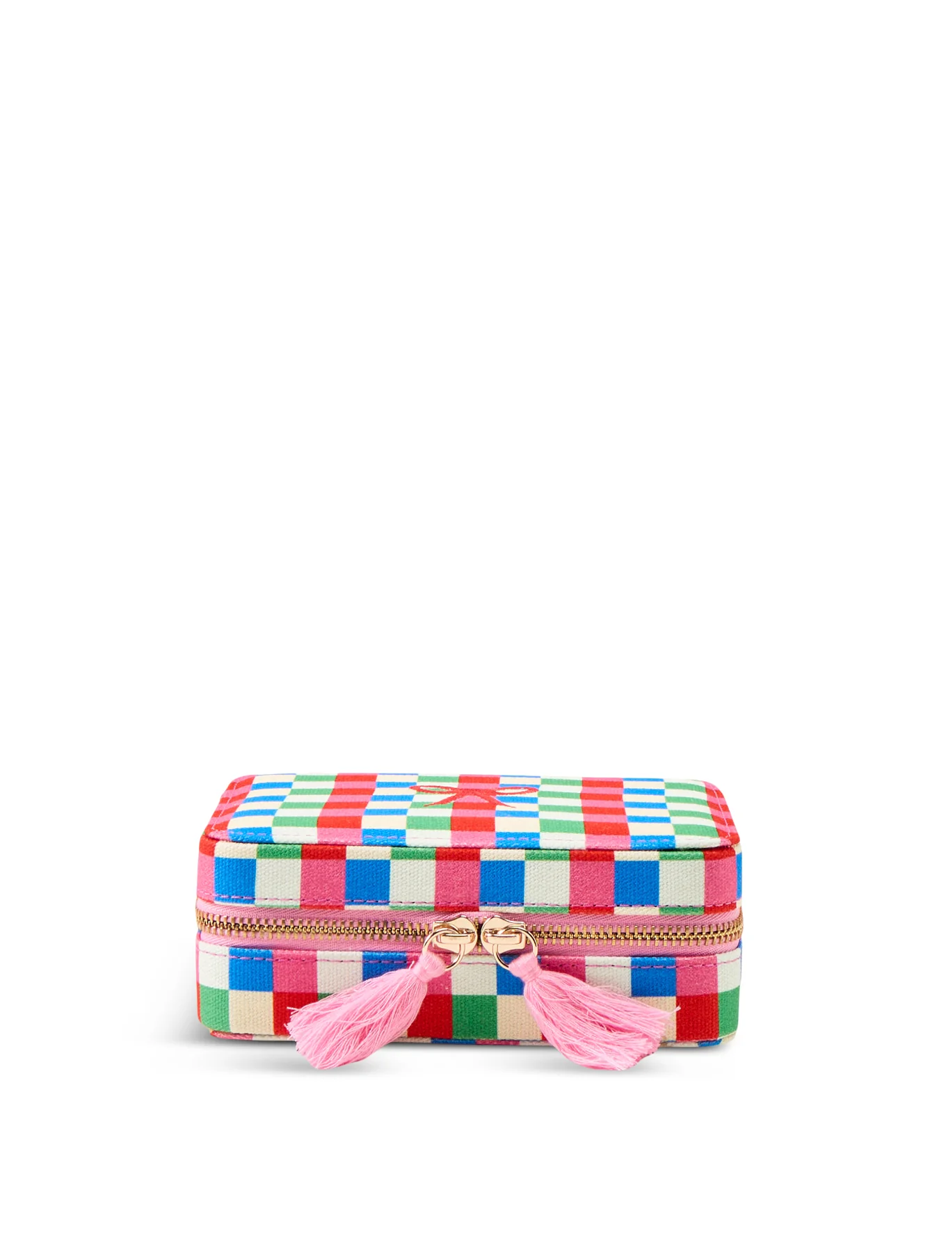 Checkerboard Linen Travel Jewellery Case