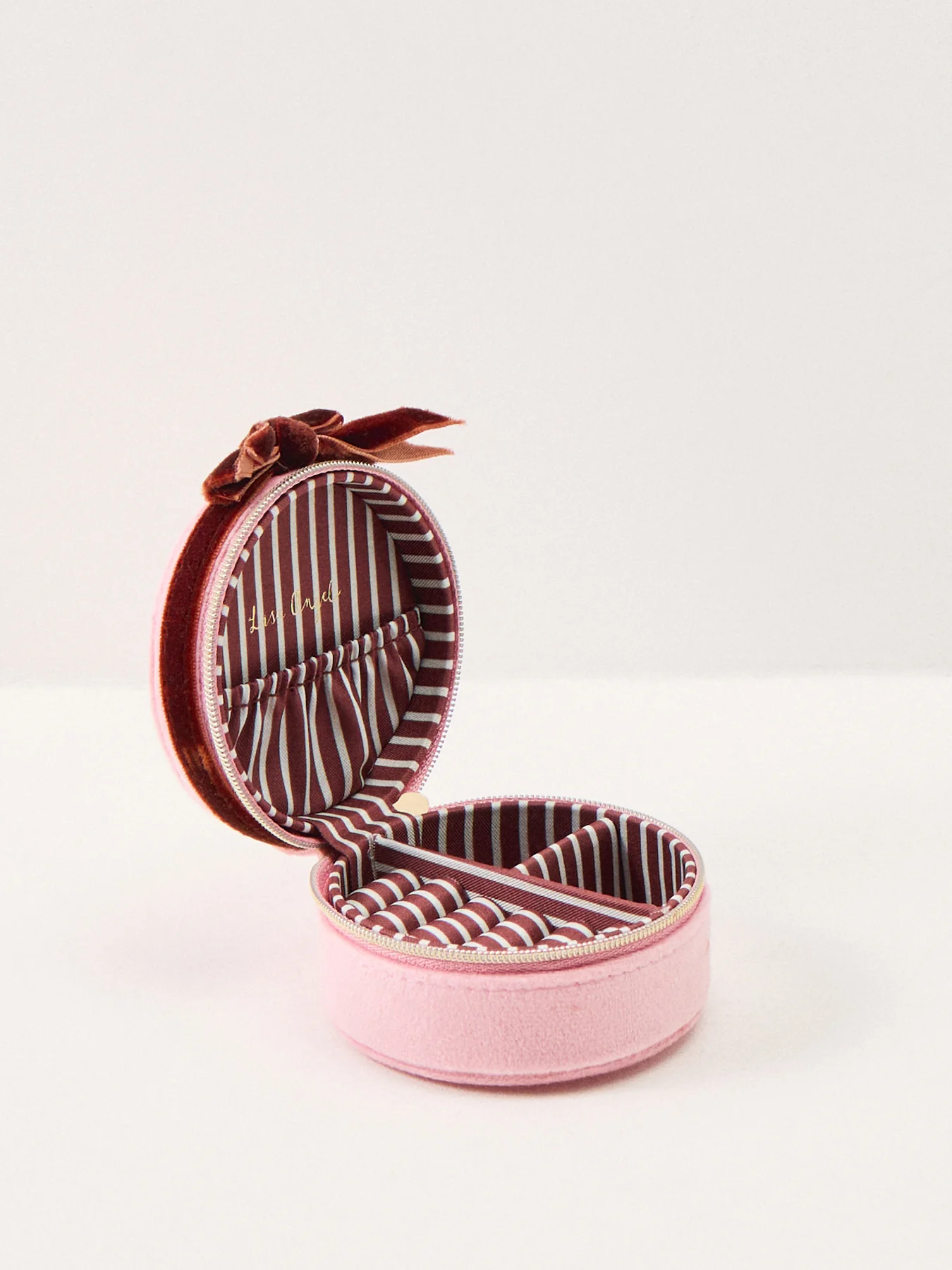 Velvet Bow Round Jewellery Case Pink - Image 3