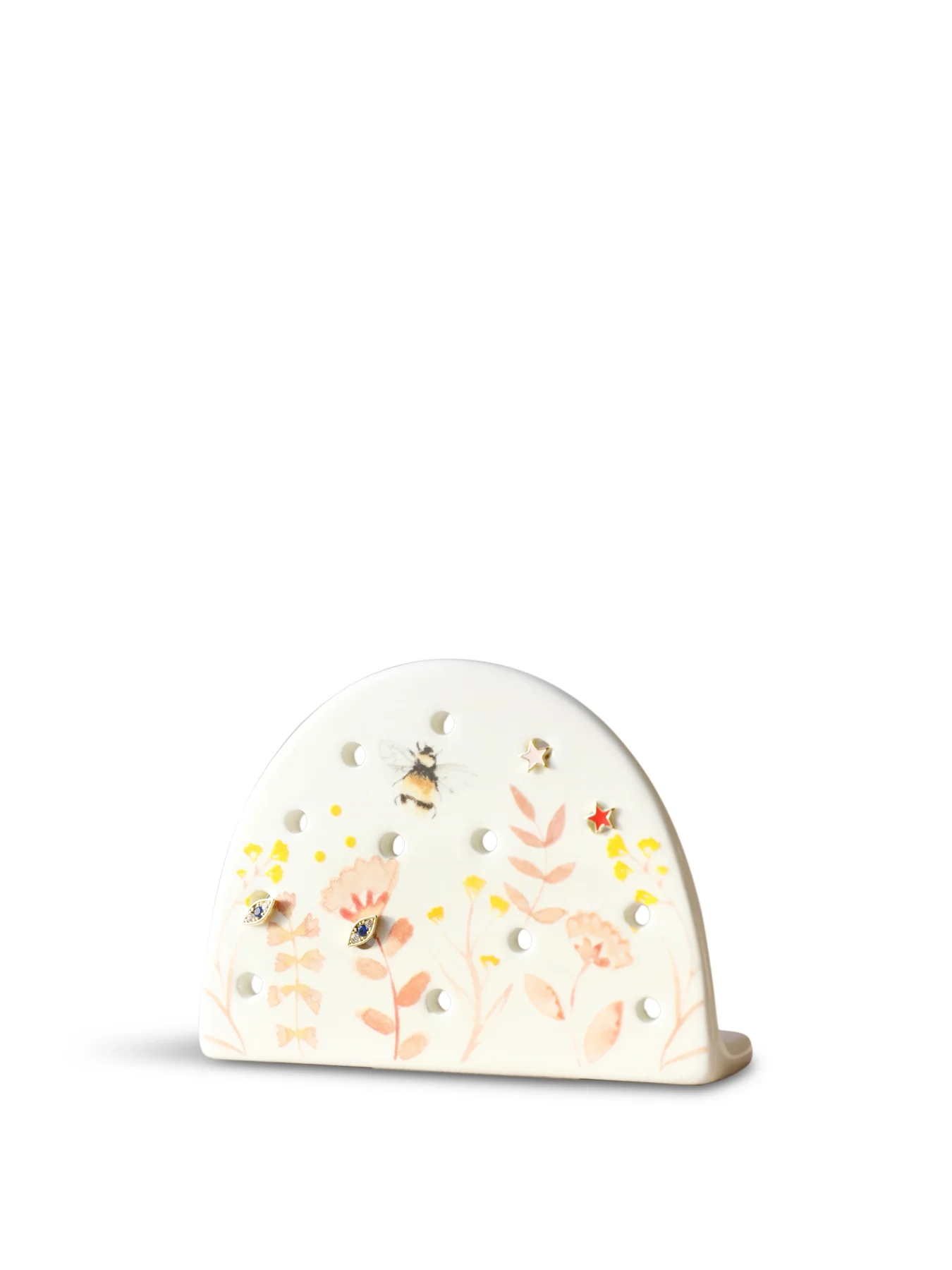 Terracotta Floral Earring Holder White