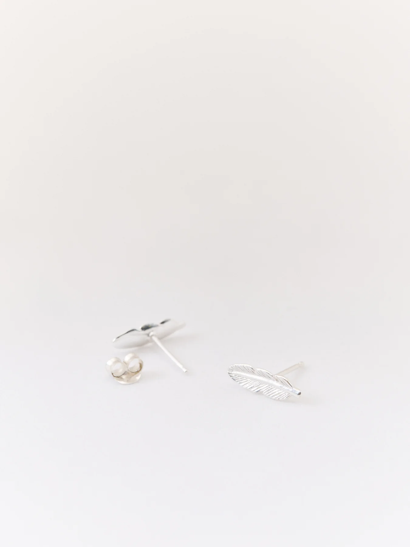 Tiny Feather Stud Earrings Silver - Image 3