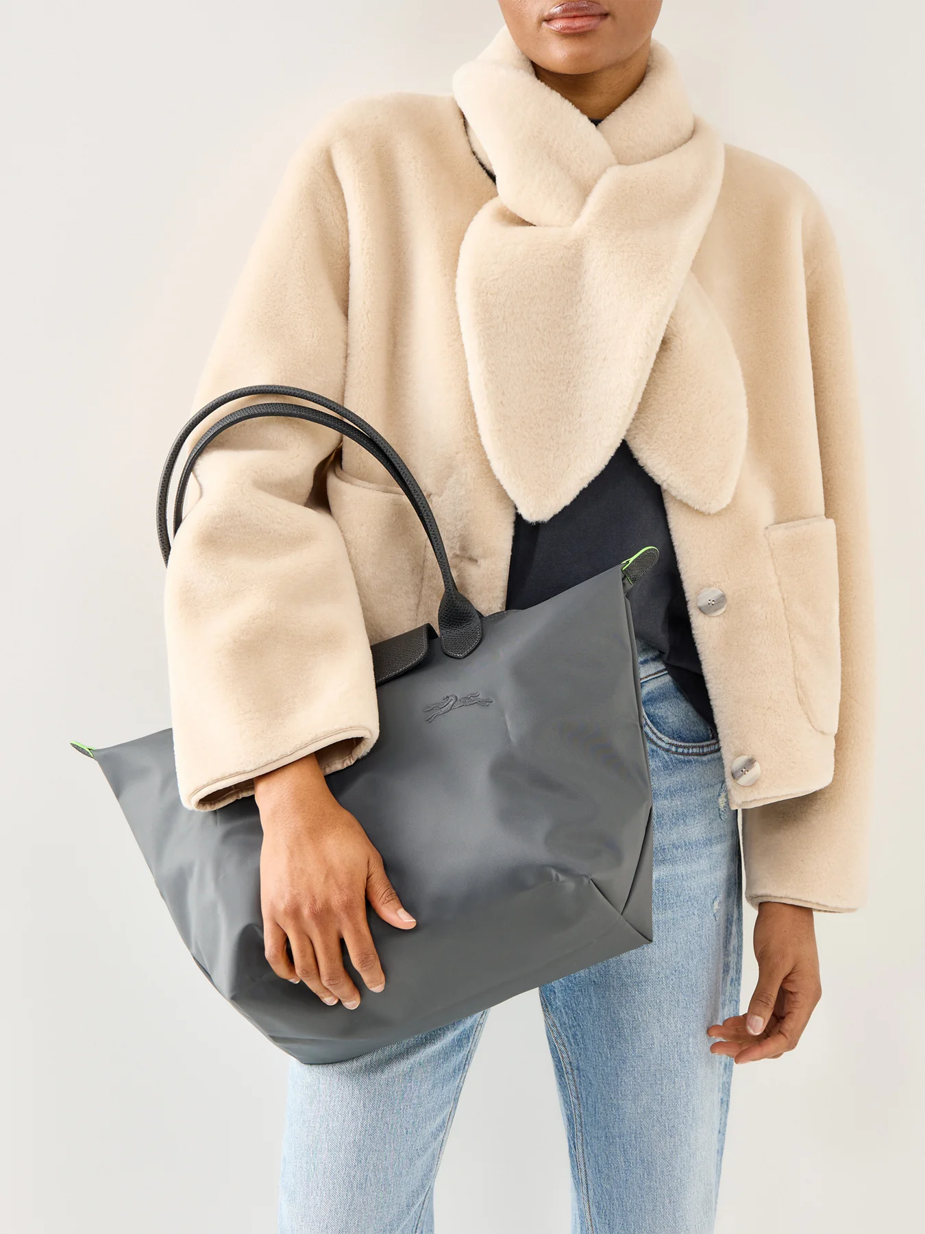 Le Pliage Green Large Nylon Tote Bag Graphite - Image 2