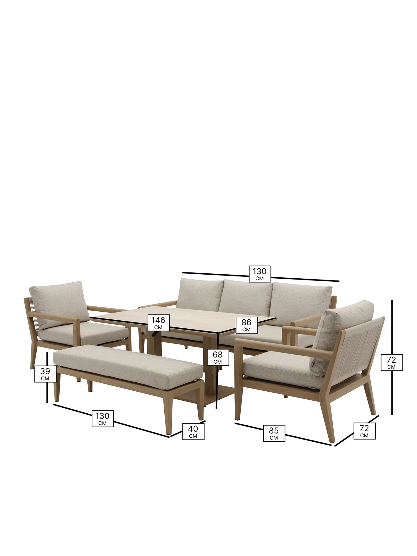 Maine 8-Seater Garden Lounge Set Cream - Image 3