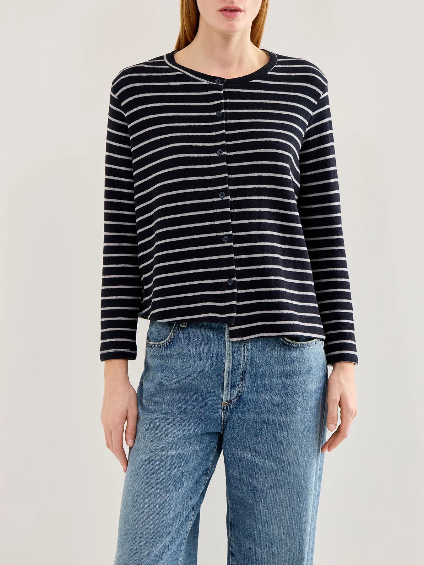 Asymmetric Stripe Cardigan Navy - Image 4