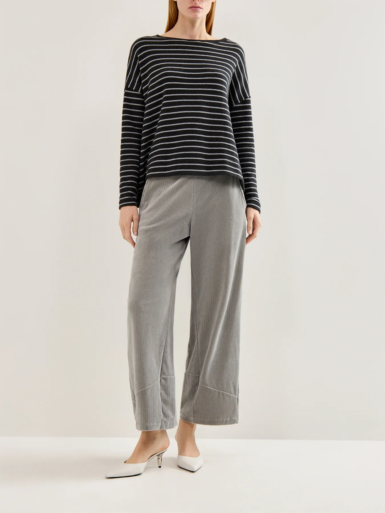 Boat Neck Stripe Jumper Grey - Image 2