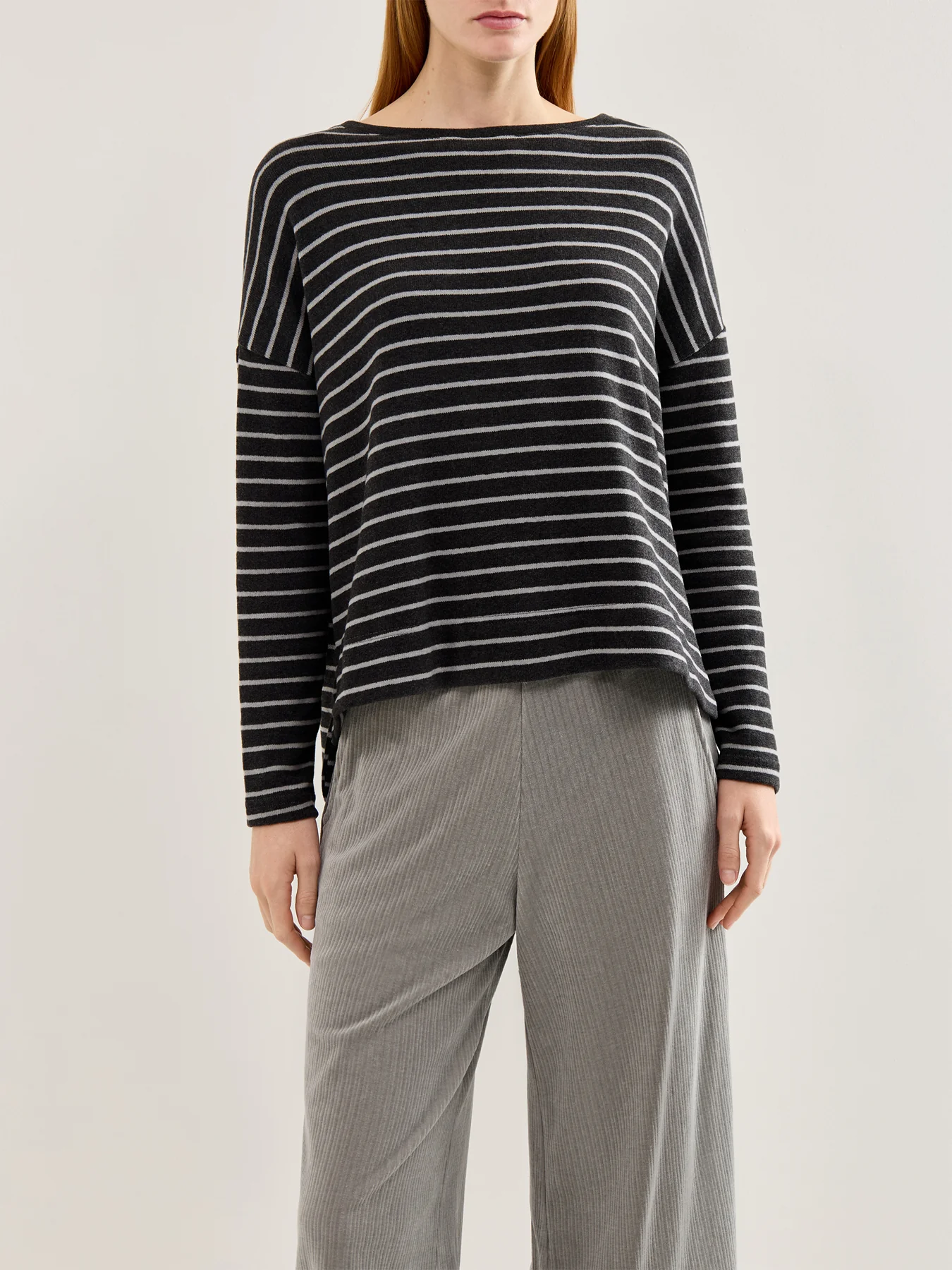 Boat Neck Stripe Jumper Grey - Image 4