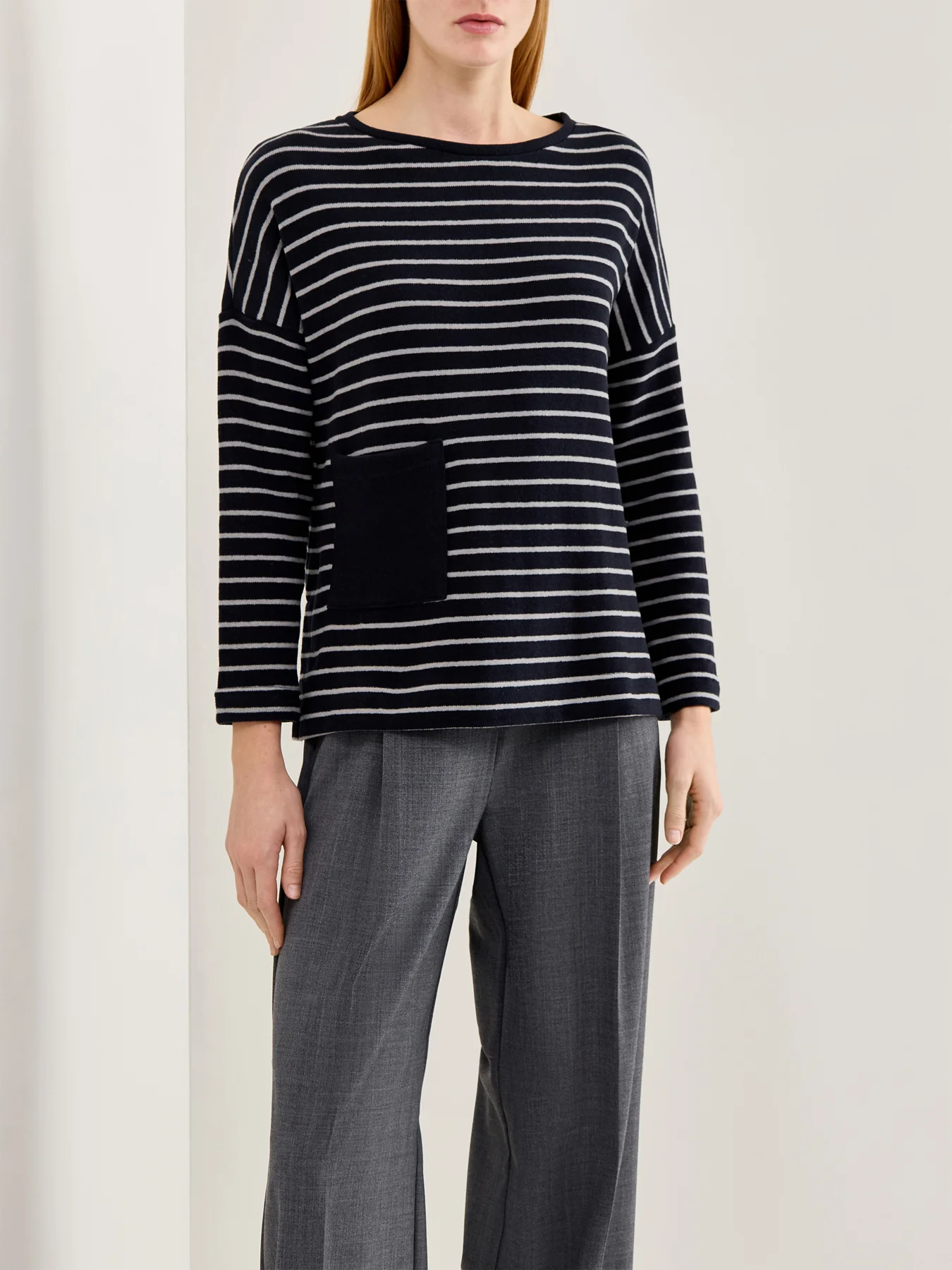Boat Neck Stripe Knit Top Navy - Image 4