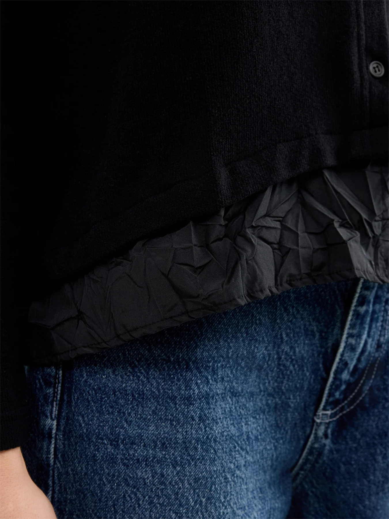 Button Through Cardigan with Taffeta Trim Black - Image 3