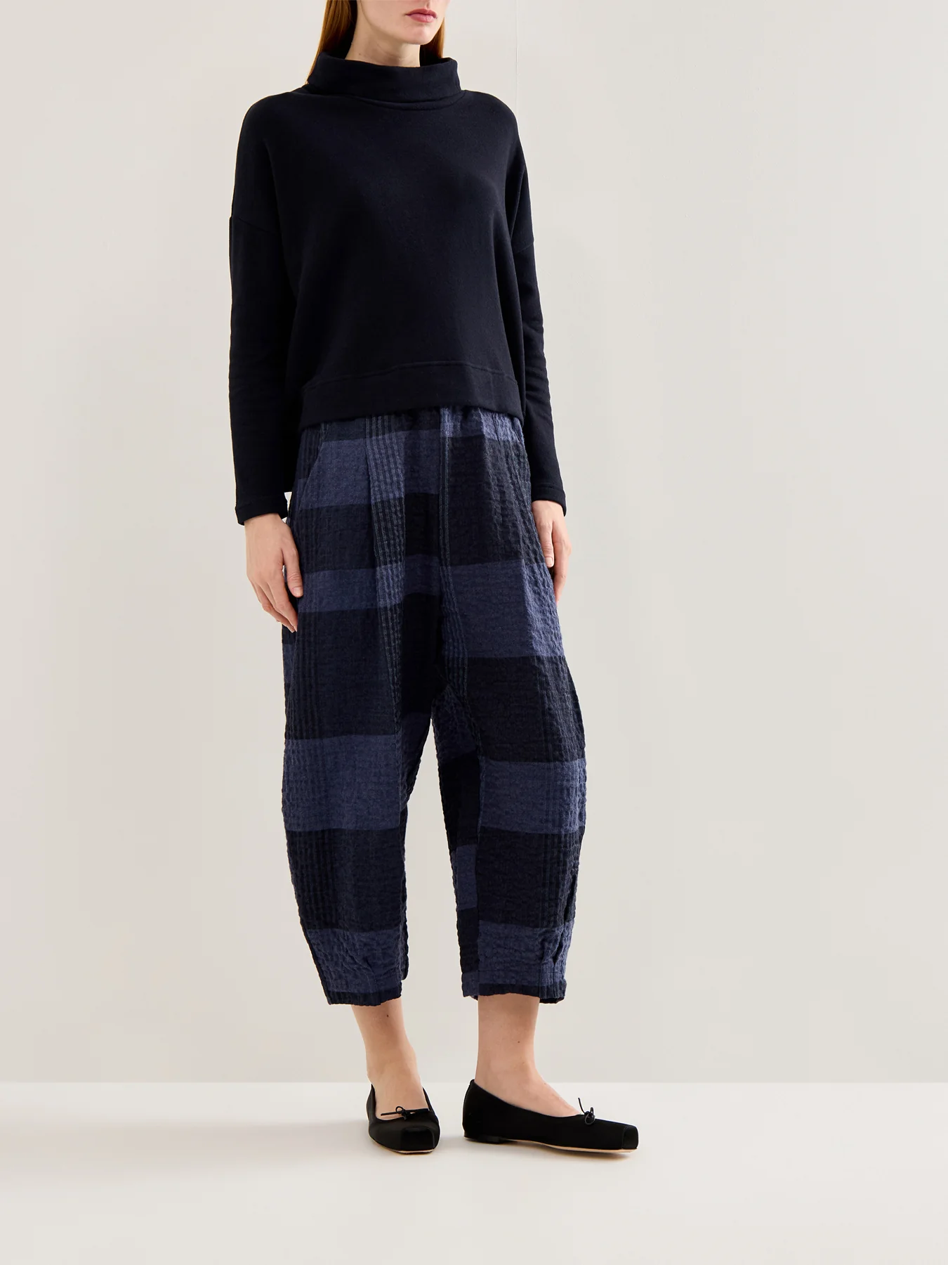 Check Barrel Leg Trousers Grey - Image 2