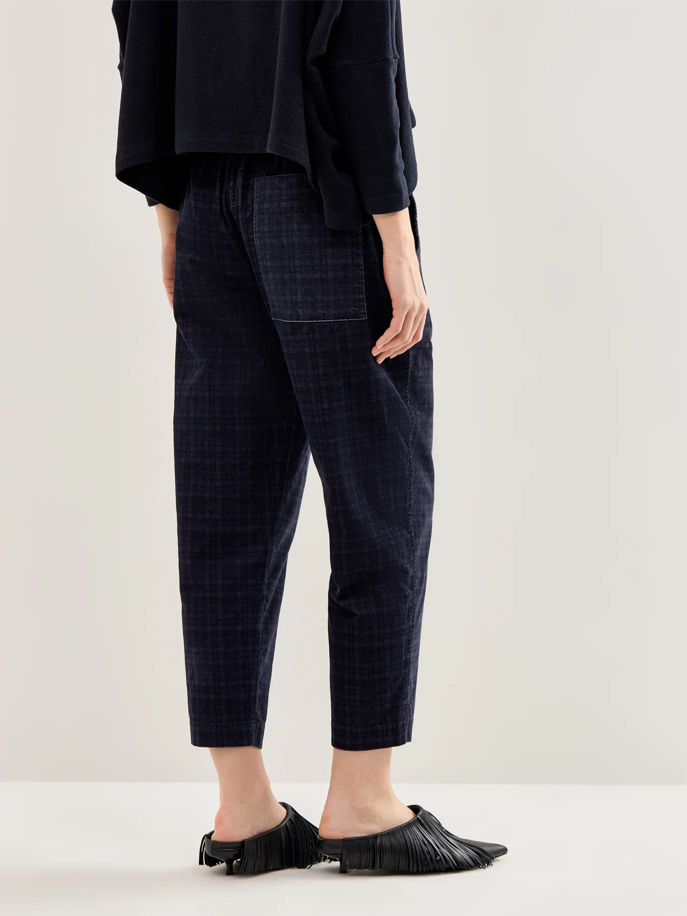 Velvet Check Trousers Dark Grey - Image 5
