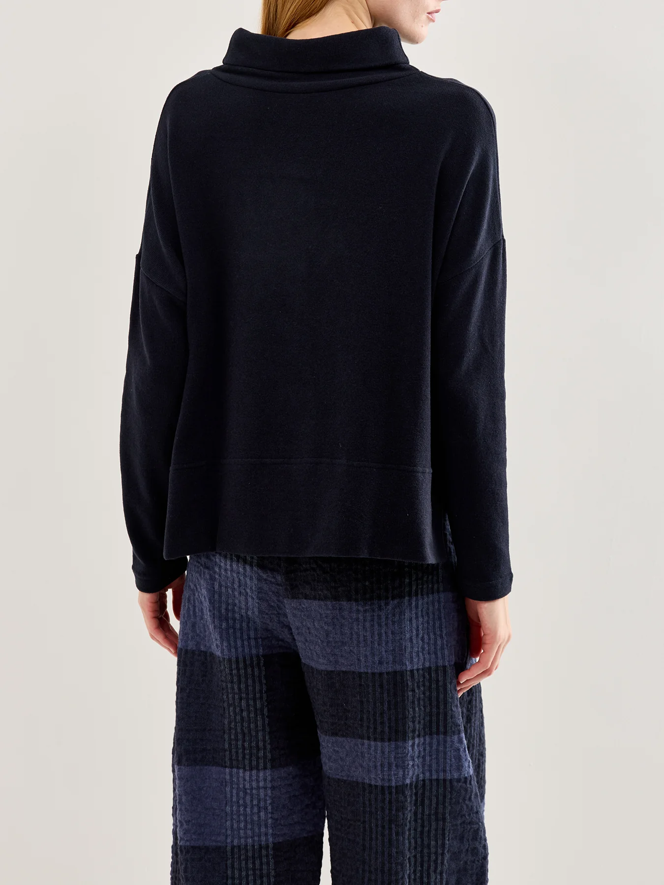 Roll Neck Asymmetric Hem Knit Navy - Image 5