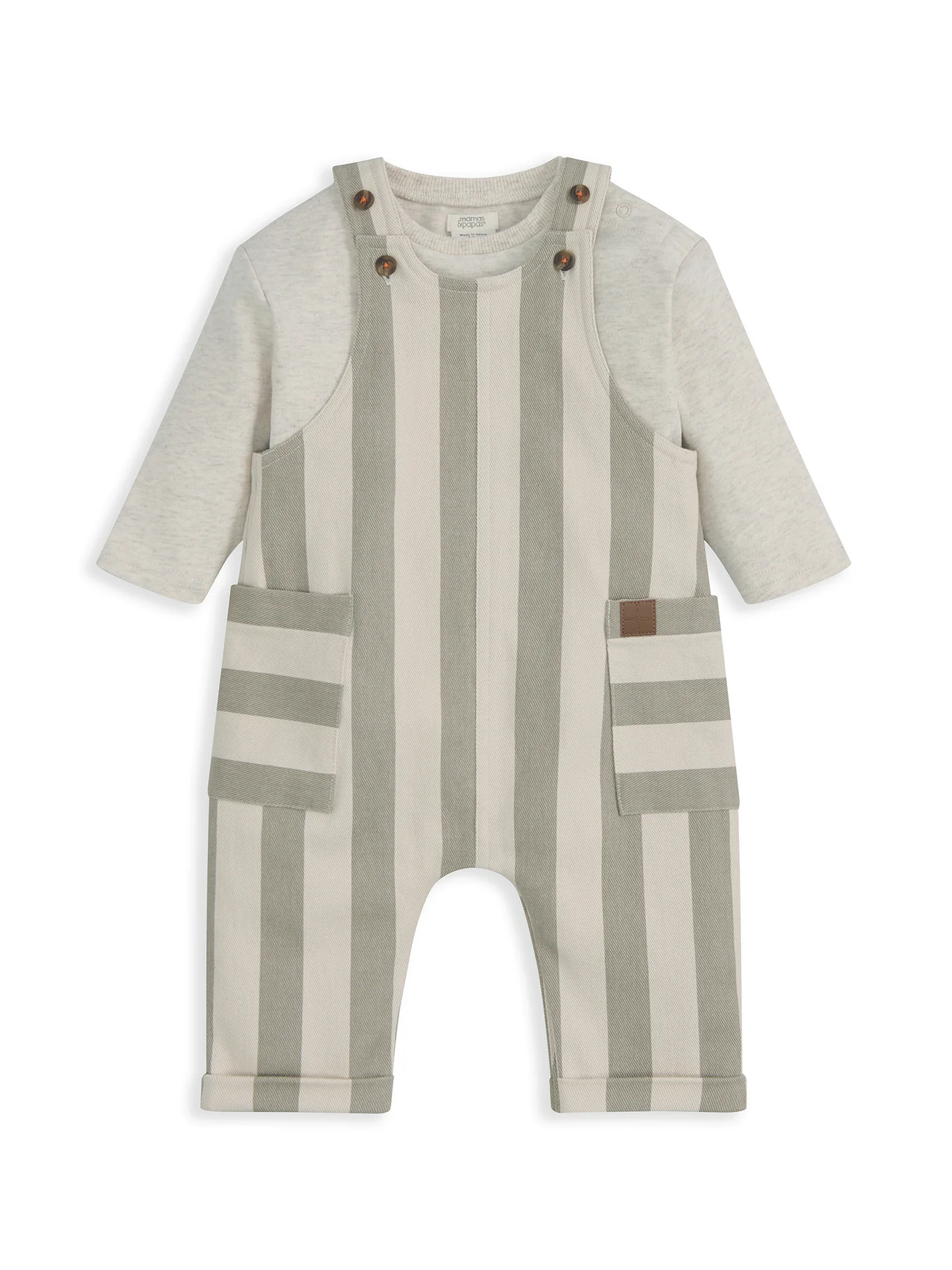 Baby Stripe Dungaree Set Green