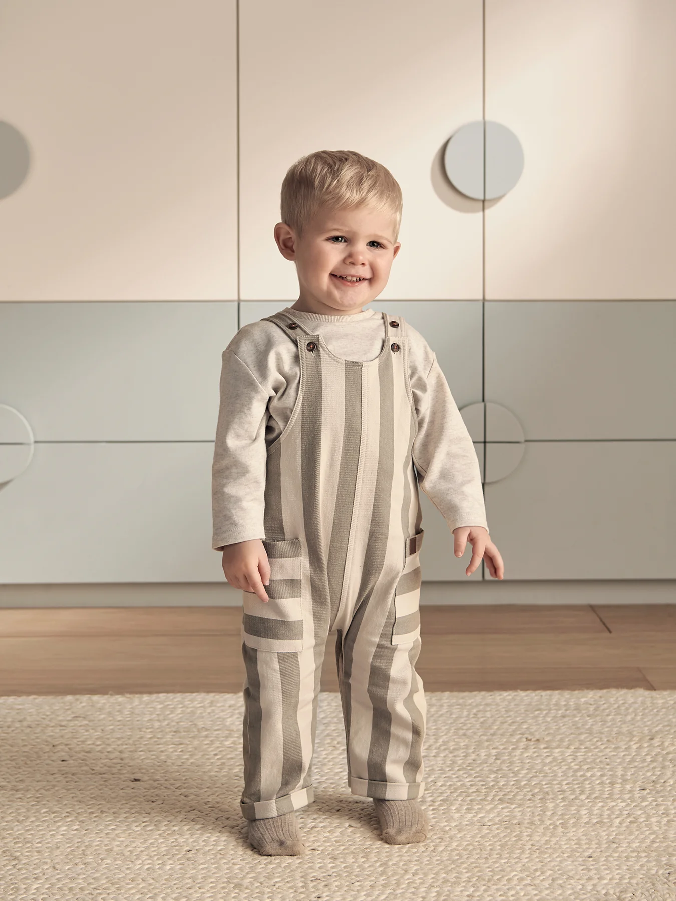 Baby Stripe Dungaree Set Green - Image 3