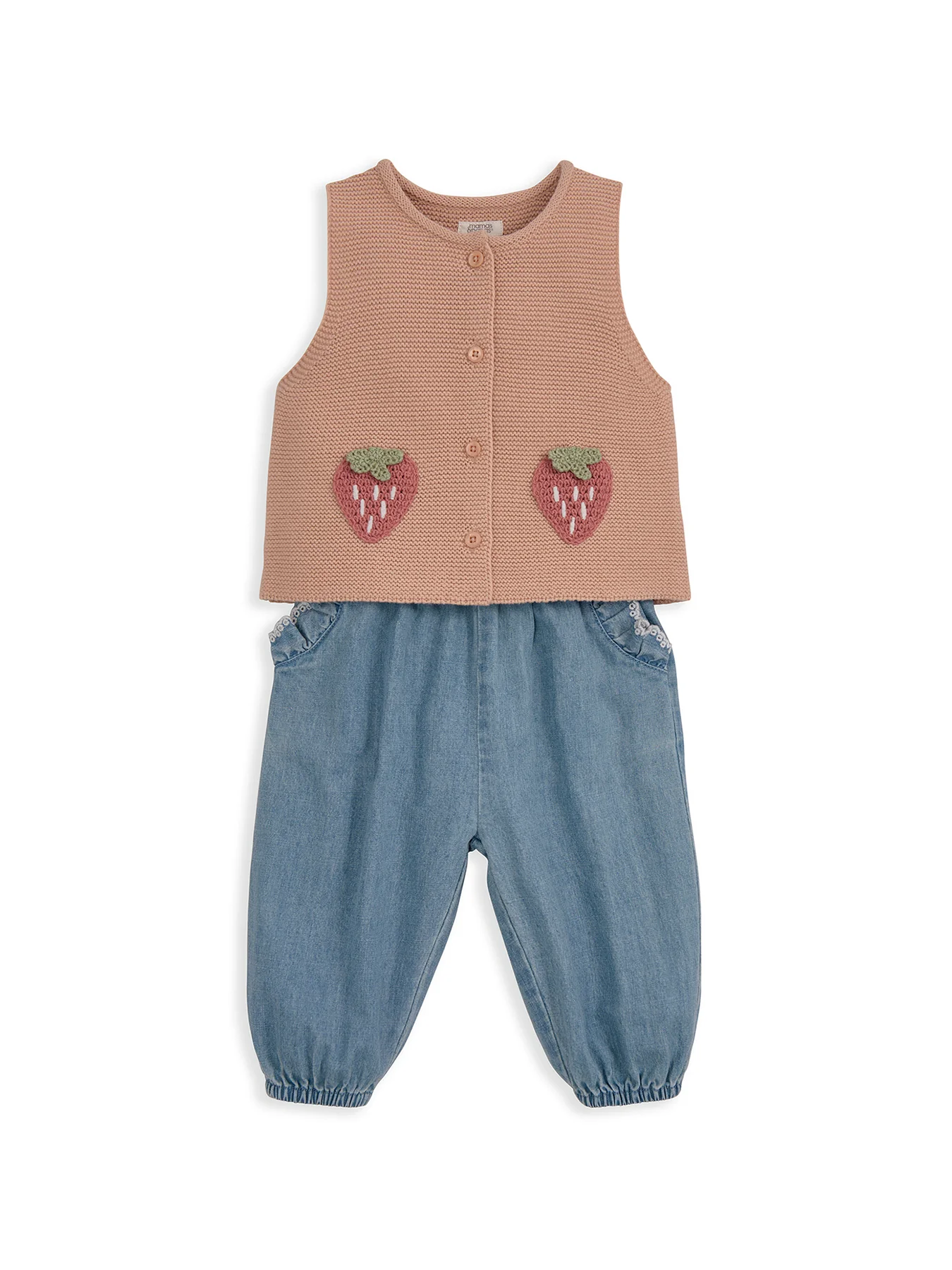 Baby Three Piece Chambray Trouser Set Blue