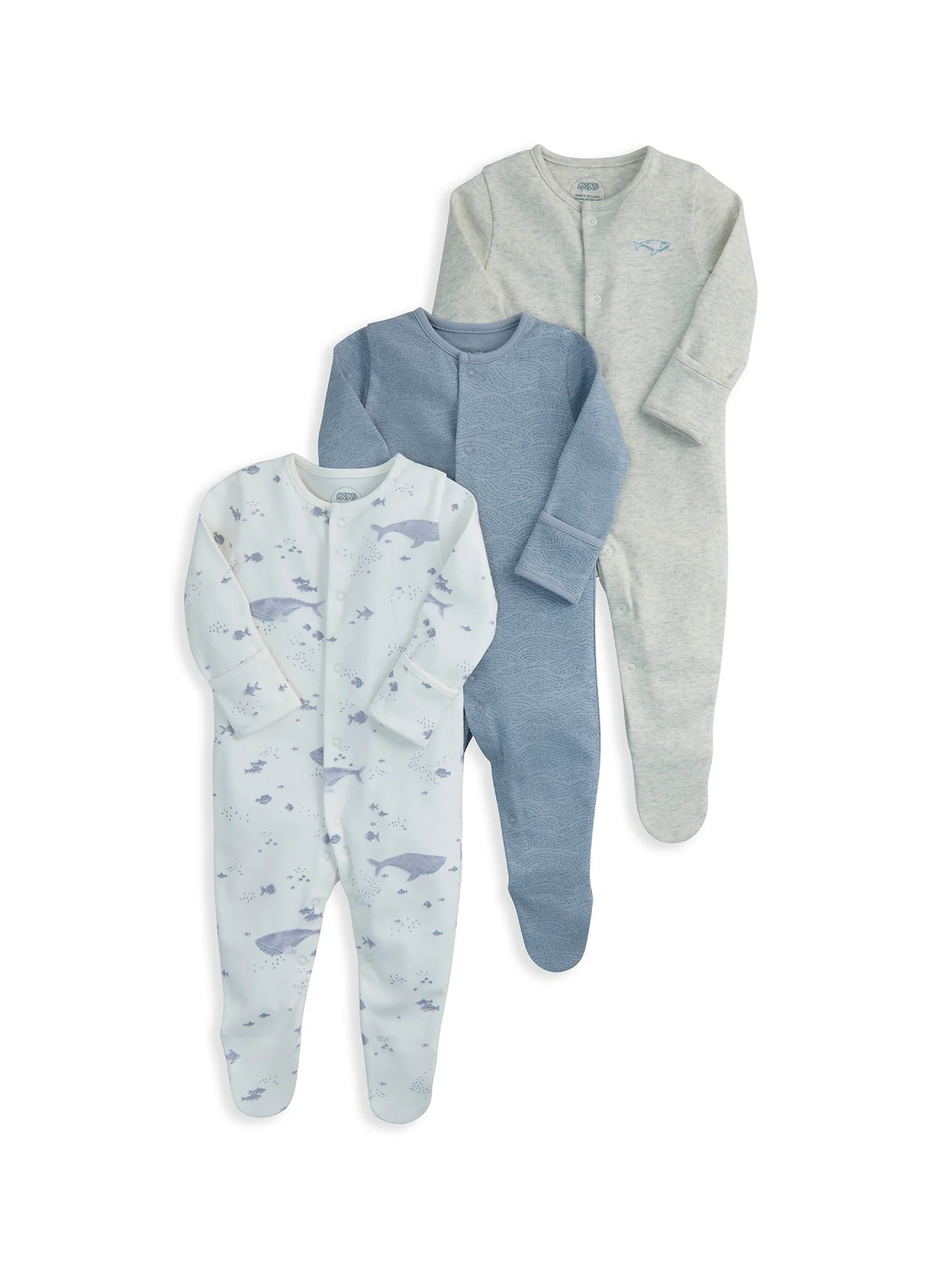 Baby Whale Print Sleepsuits 3 Pack