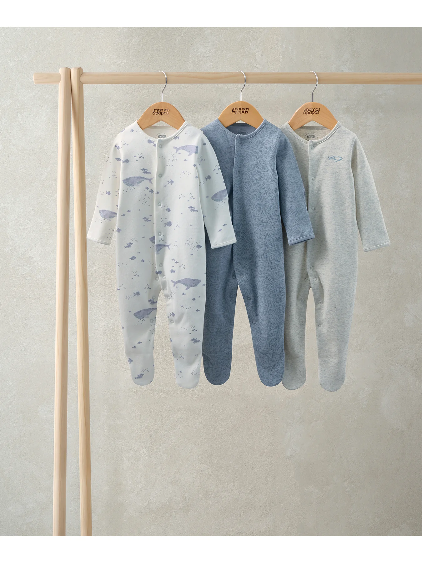 Baby Whale Print Sleepsuits 3 Pack - Image 2
