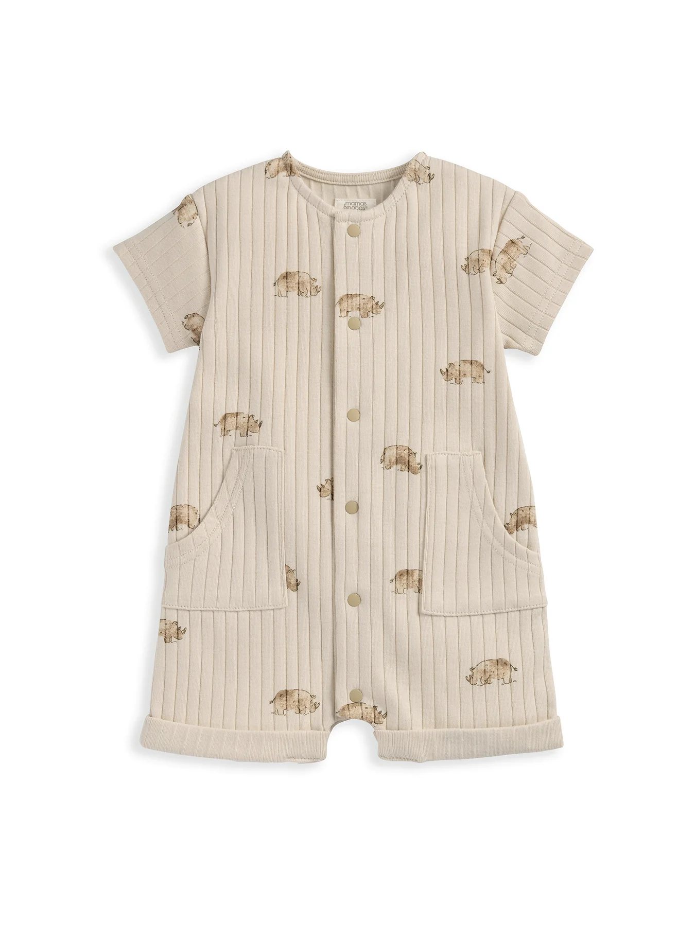 Baby All Over Print Rib Romper Beige