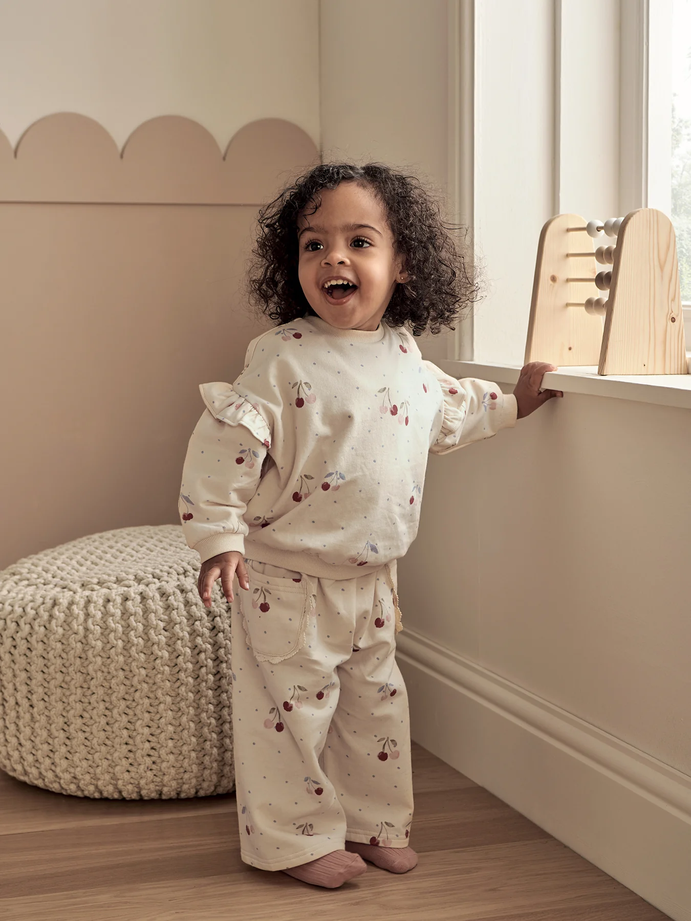 Baby Cherry Print Joggers Cream - Image 3