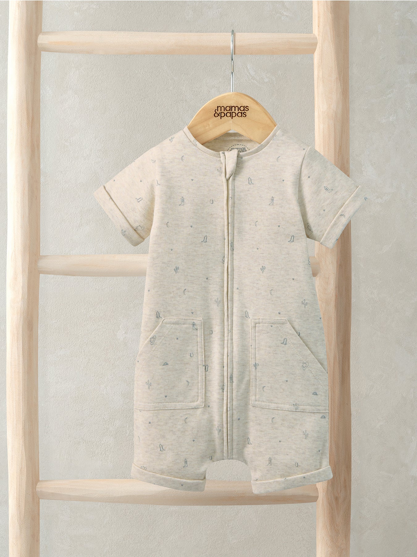 Baby Cowboy Print Romper Cream - Image 2