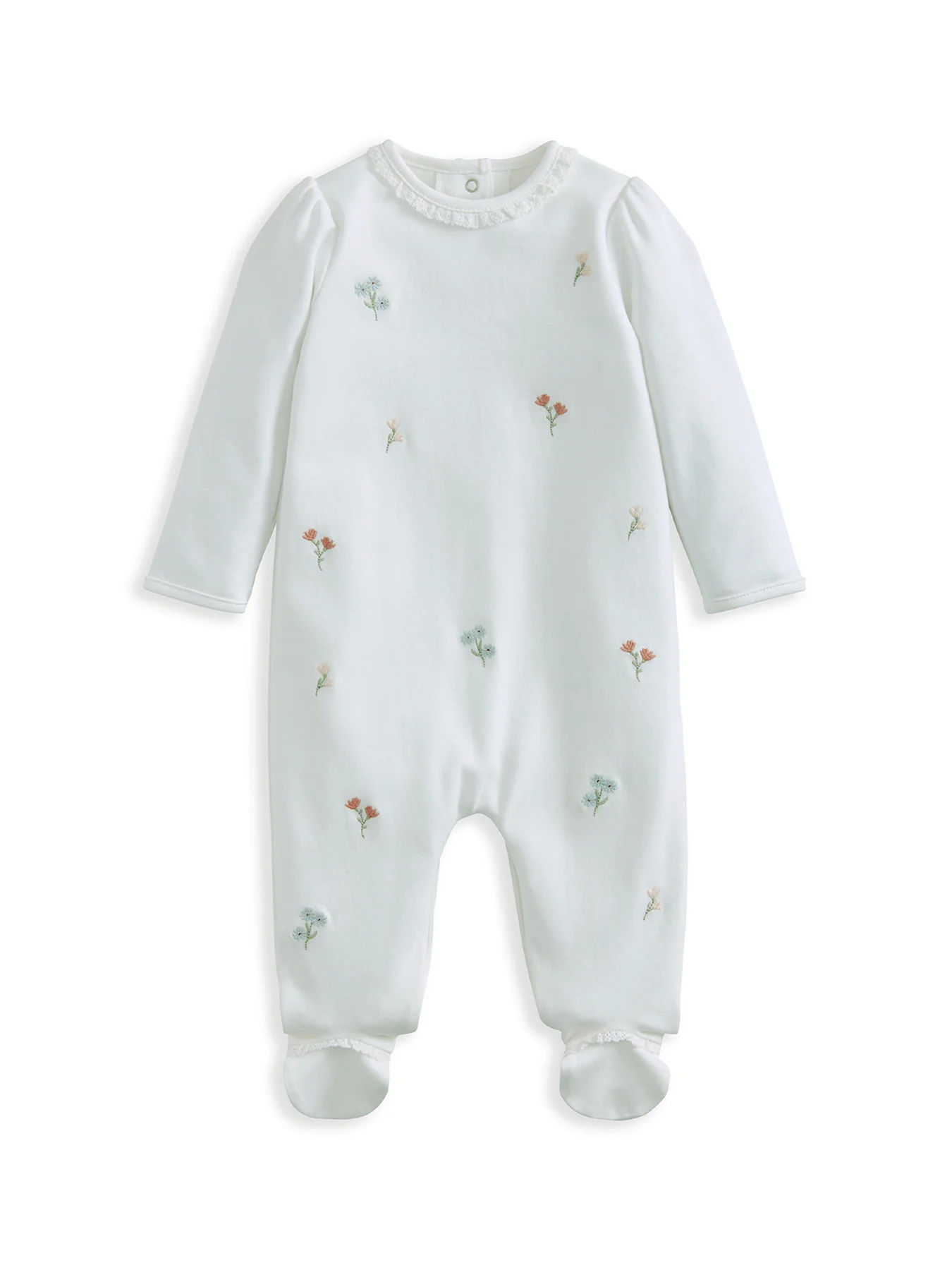 Baby Embroidered Flower All-In-One Pink