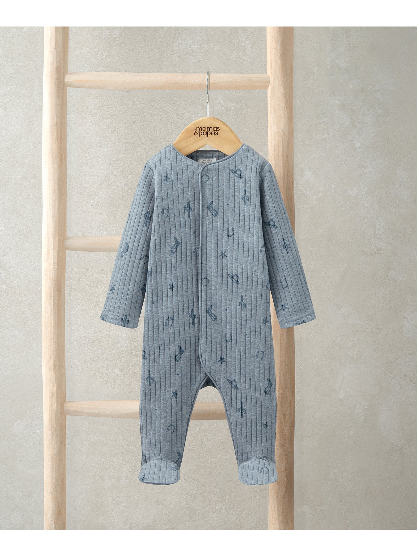 Baby Icon Print Rib All In One Blue - Image 2