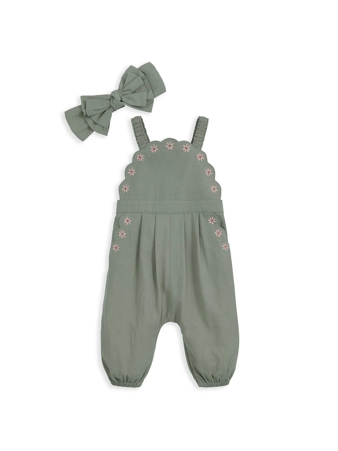 Baby Scallop Dungaree Set Green