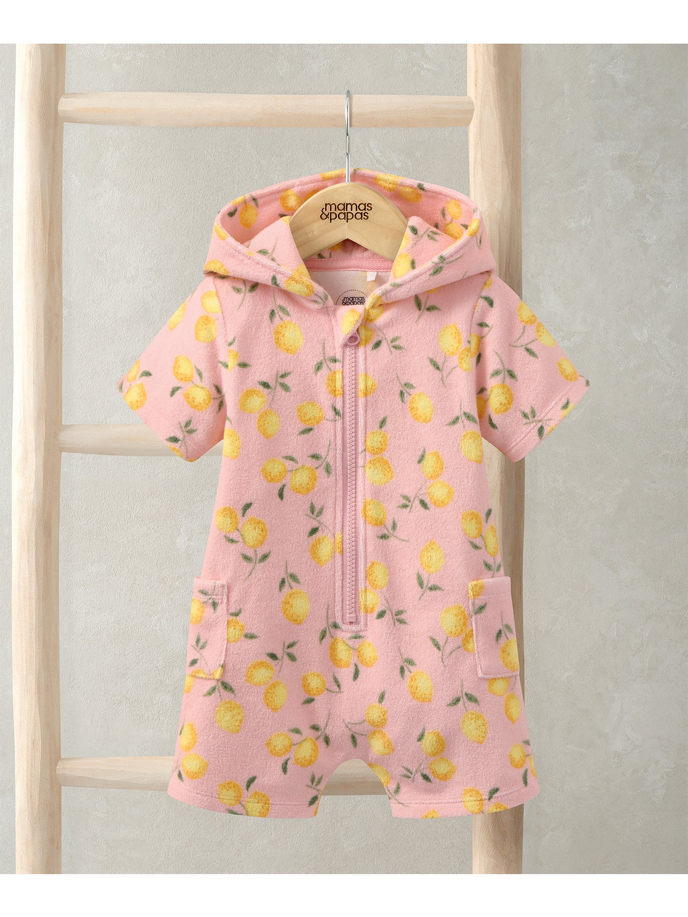 Baby Lemon Print Zip Romper Pink - Image 2