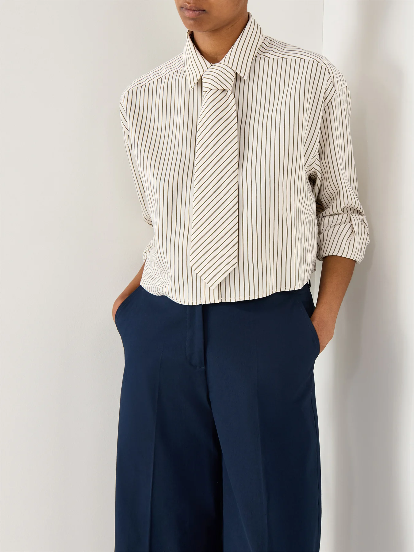 Marella Duke Cropped Pinstripe Shirt White - Image 3