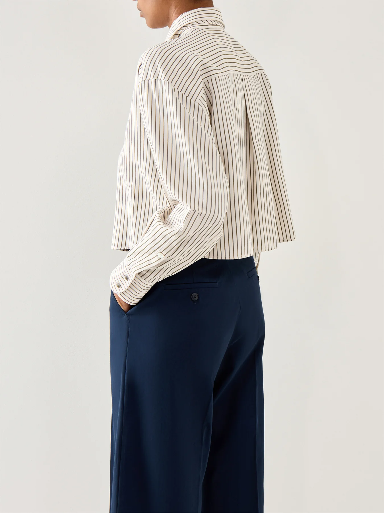 Marella Duke Cropped Pinstripe Shirt White - Image 5