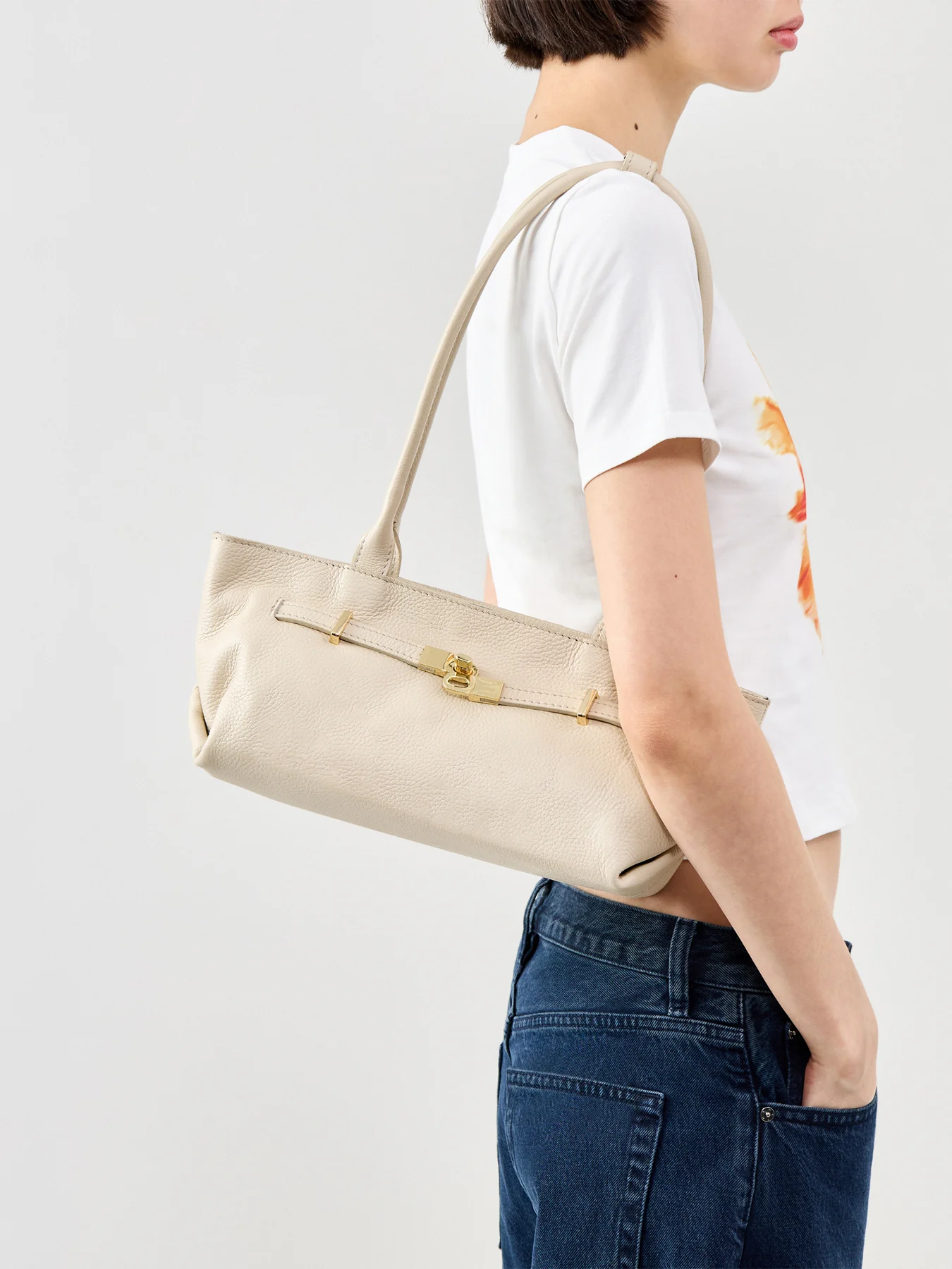 Bacil Long Handle Suede Bag Cream - Image 2