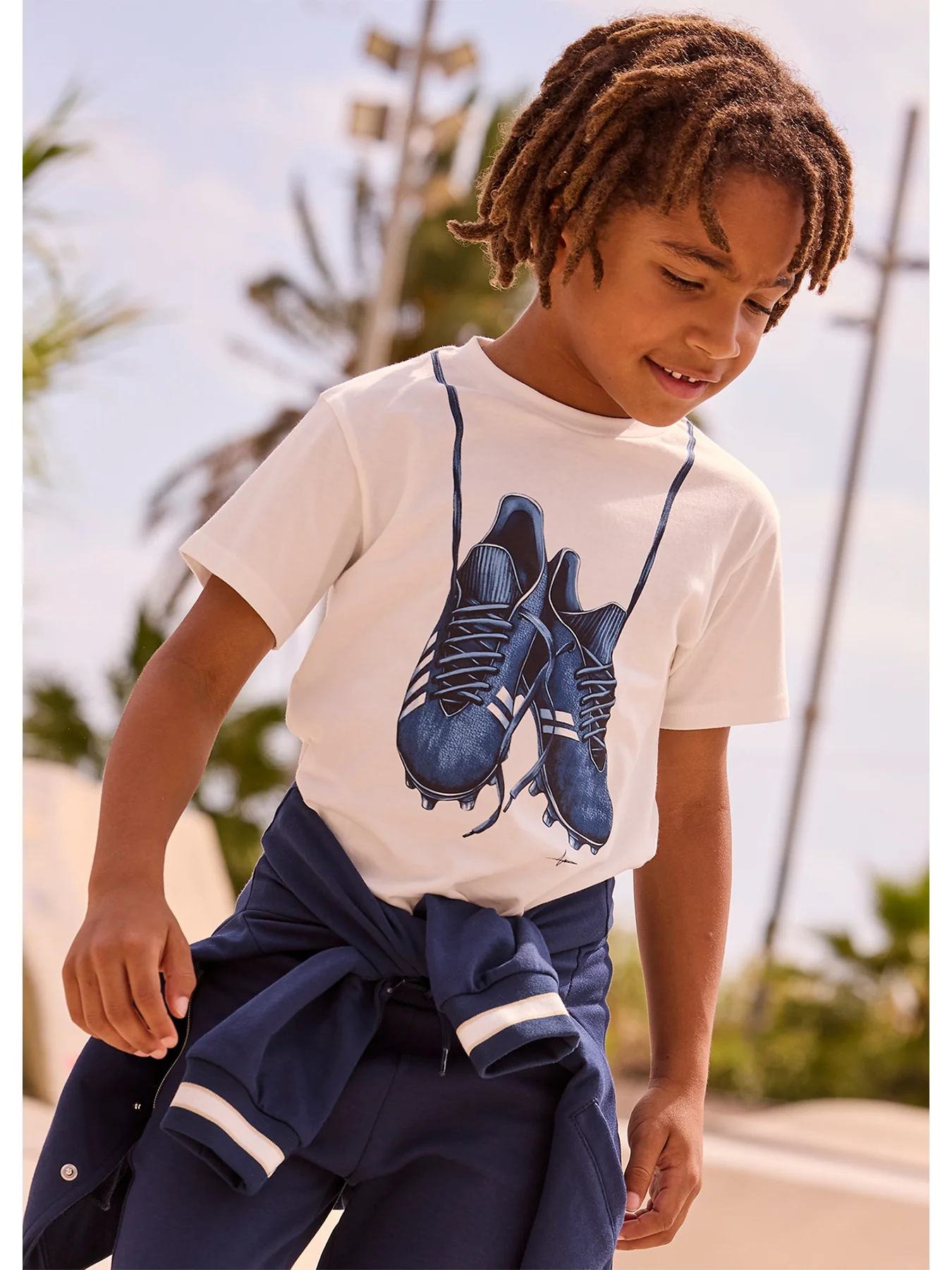 Kids’ Football Boots Short Sleeve T-Shirt White - Image 4