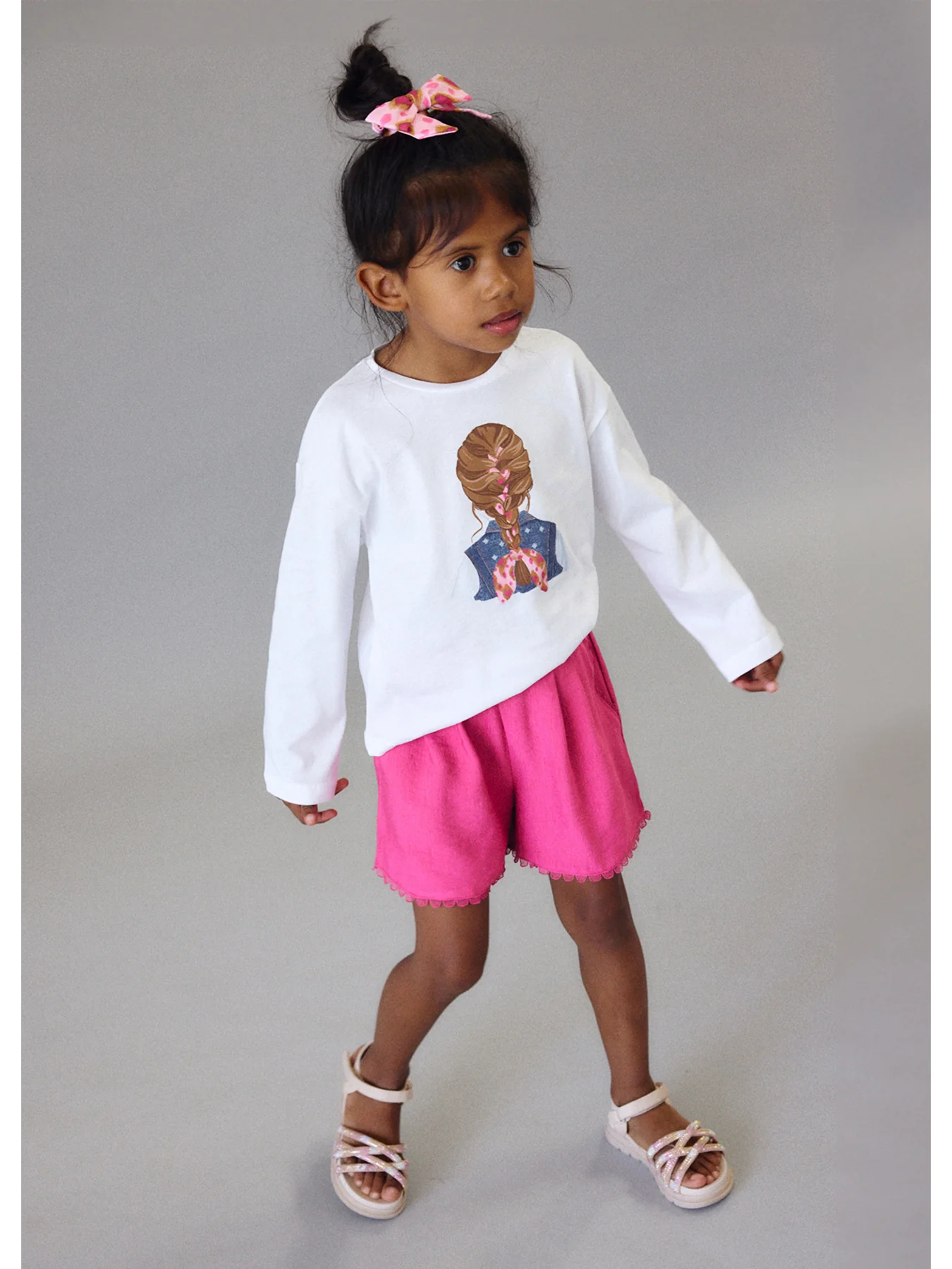 Kids’ Long Sleeve Ponytail T-Shirt White - Image 4