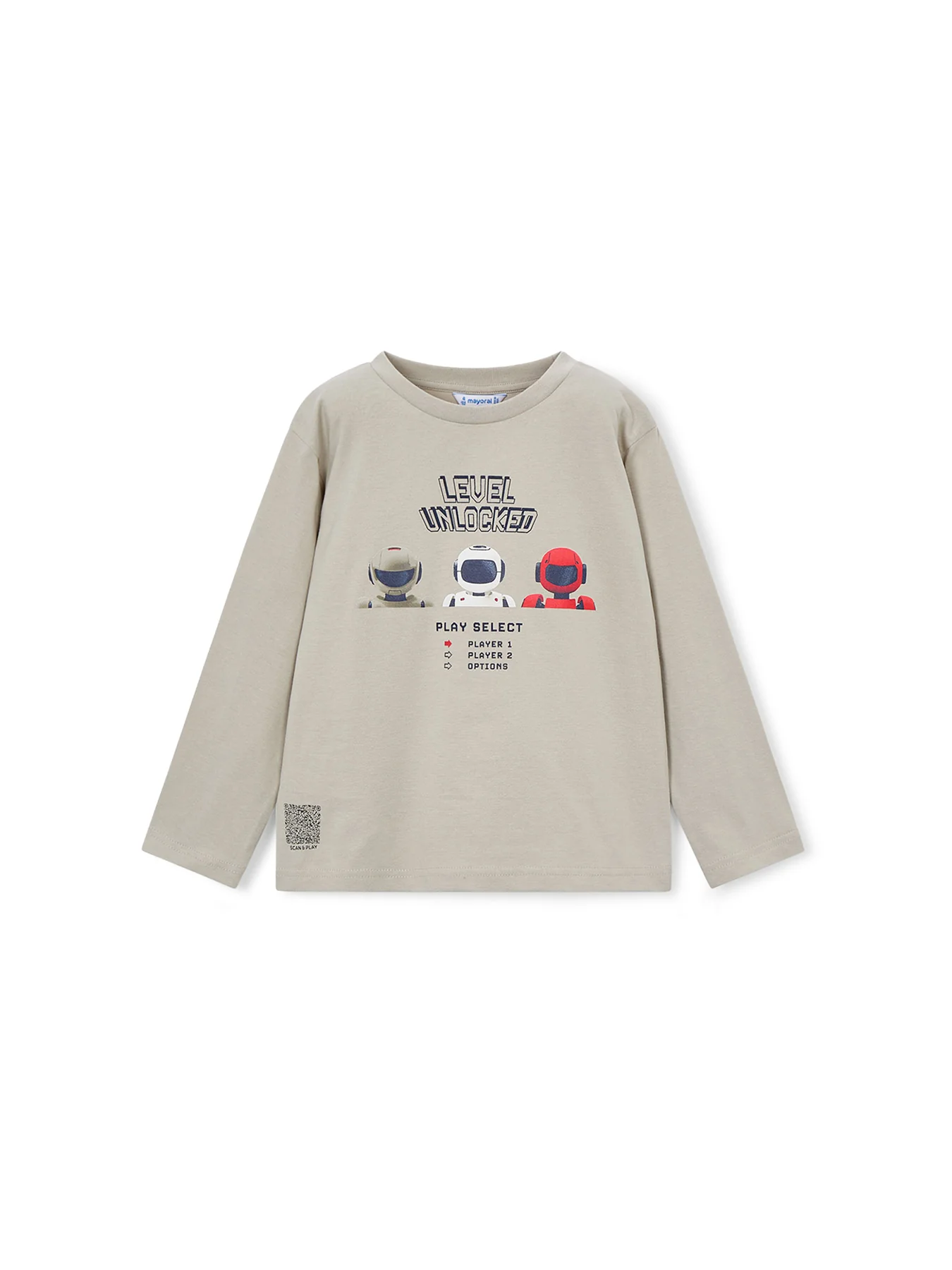 Kids’ Robot Long Sleeve Top Stone