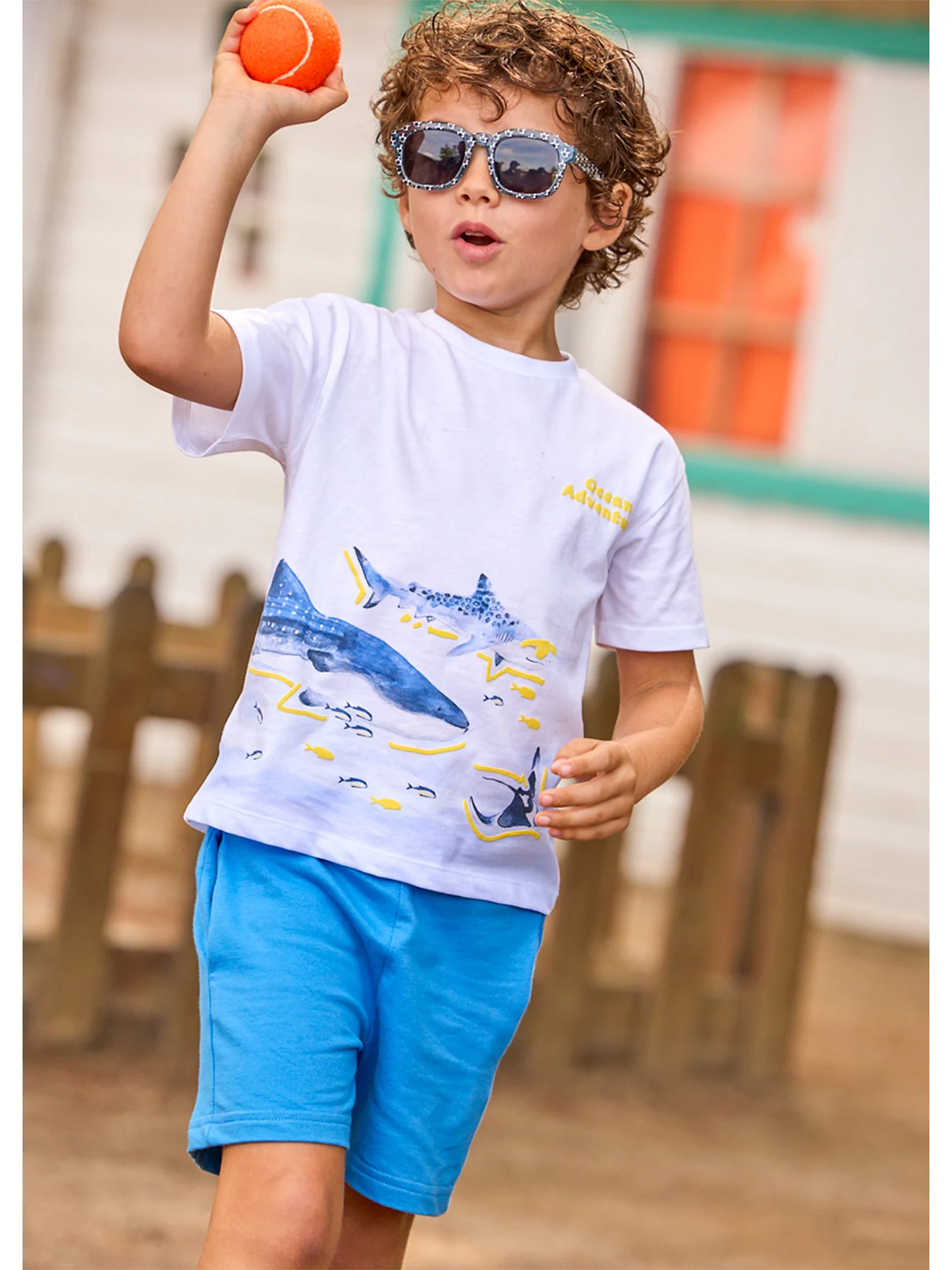 Kids’ Shark T-Shirt and Shorts Set Blue - Image 4