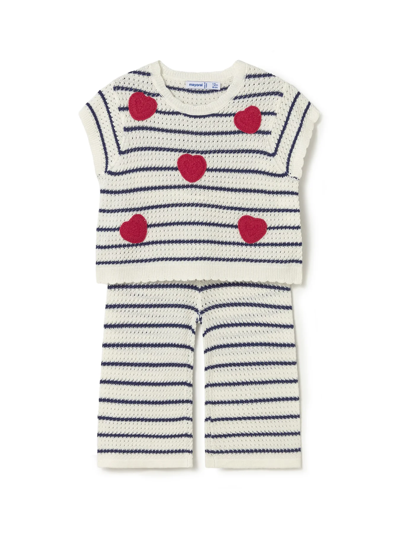 Baby Stripe Heart Pants Set Natural