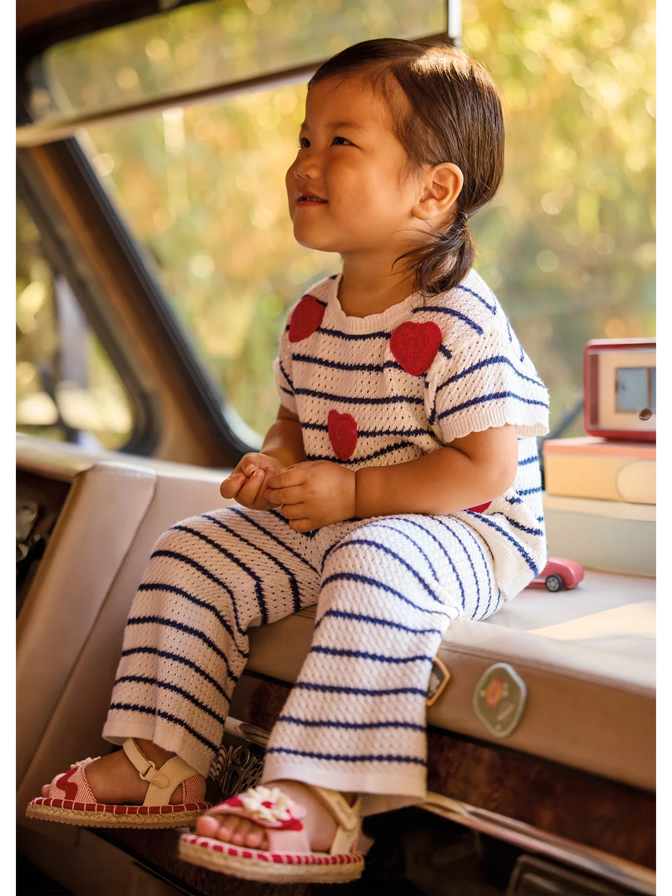 Baby Stripe Heart Pants Set Natural - Image 4
