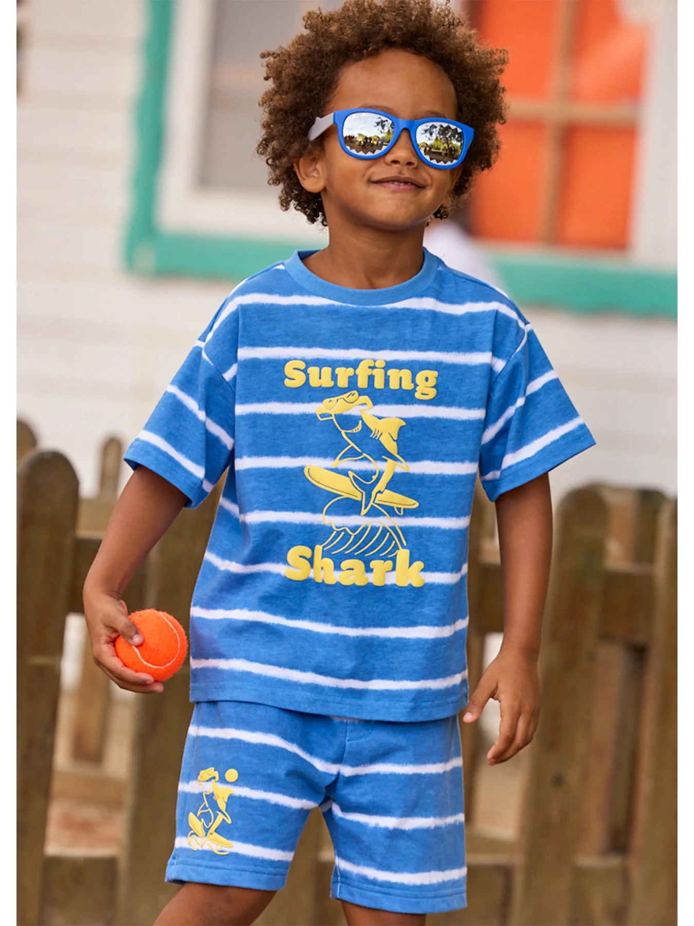 Kids' Striped Shark Bermuda Shorts Blue - Image 4