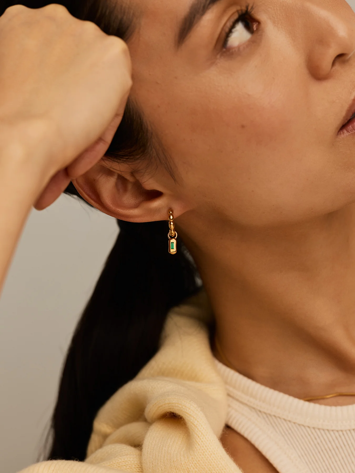Molten Gemstone Charm Hoop Earrings Gold - Image 4