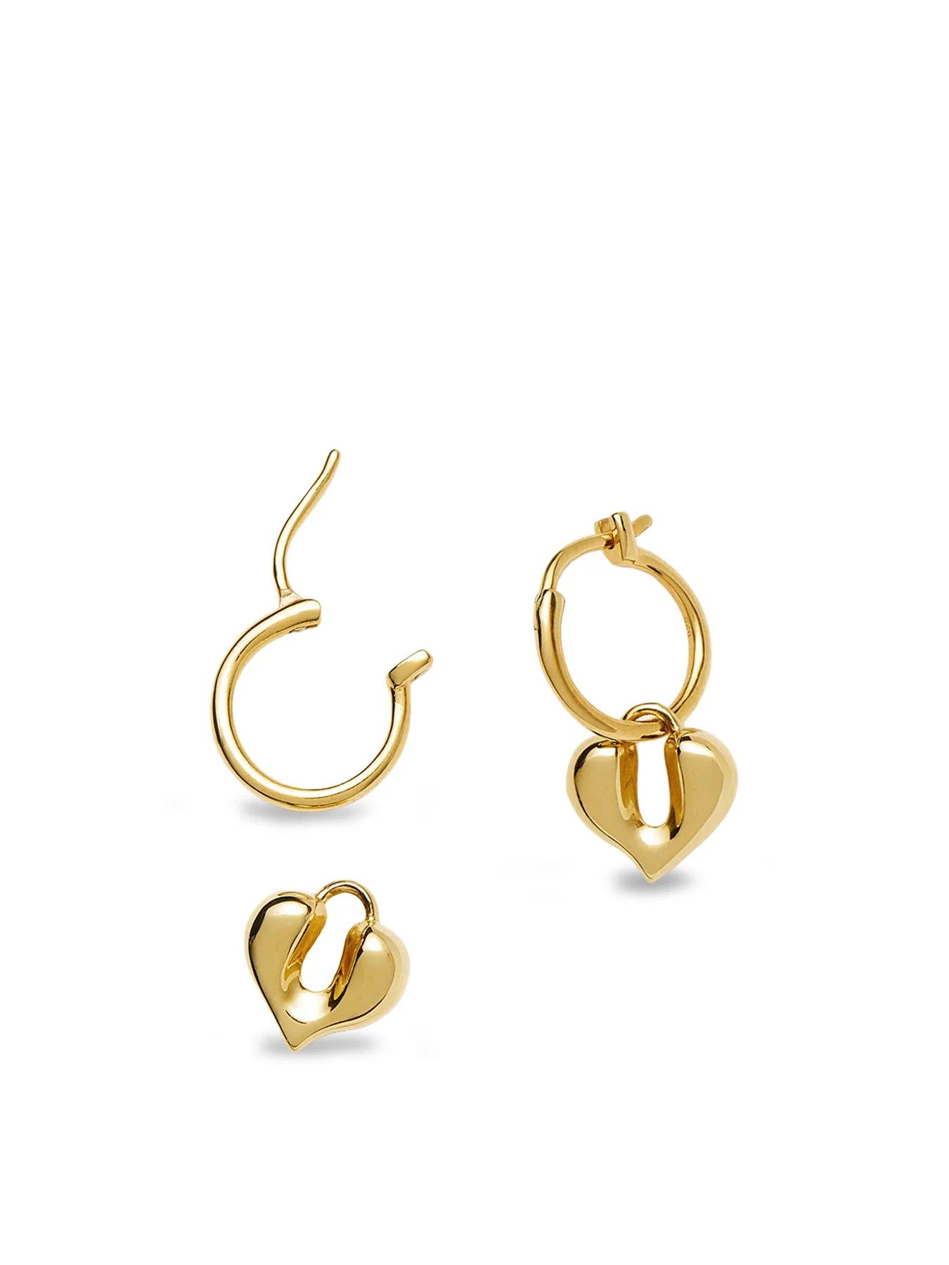 Molten Heart Charm Hoop Earrings Gold - Image 2