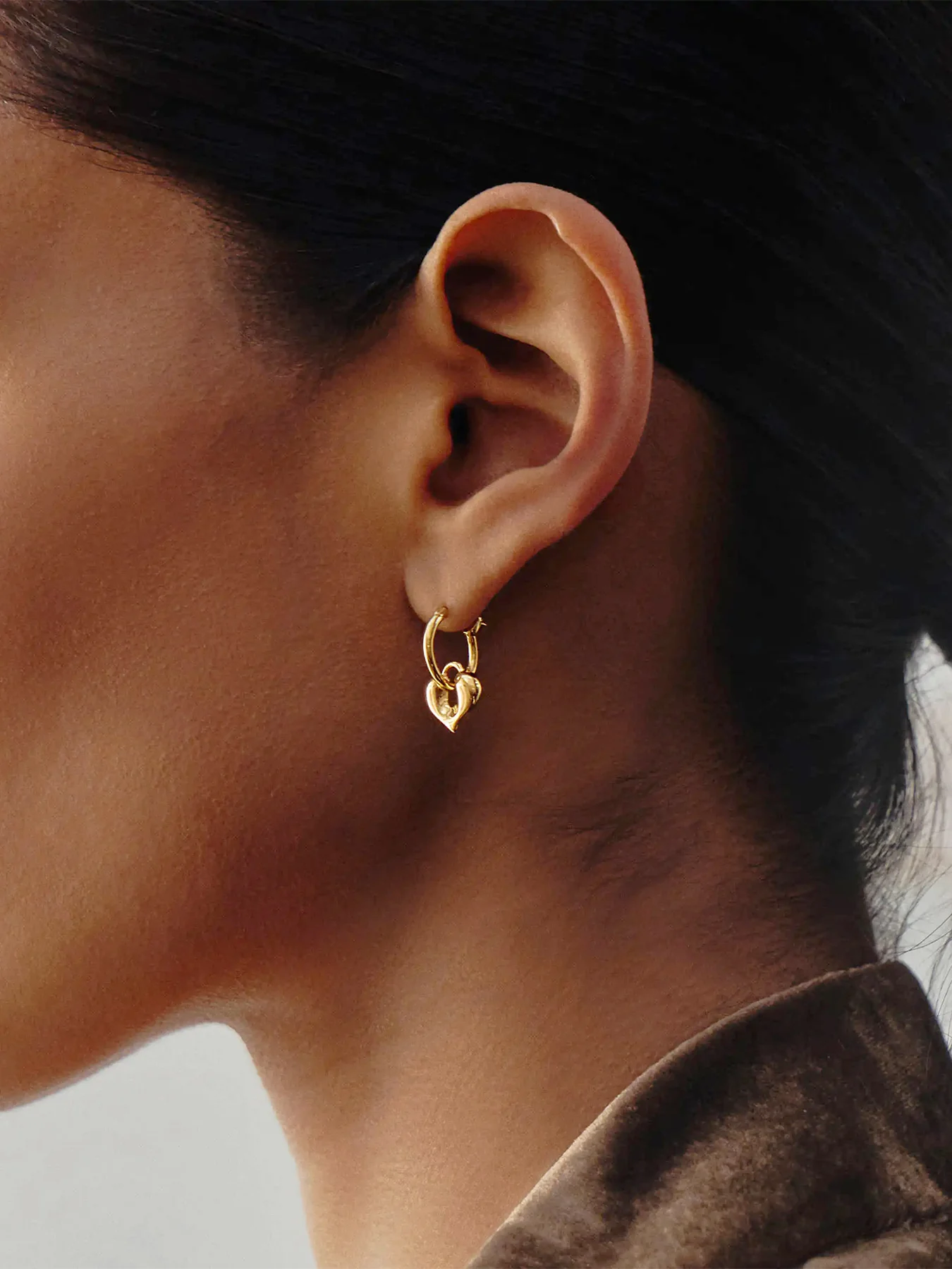 Molten Heart Charm Hoop Earrings Gold - Image 4