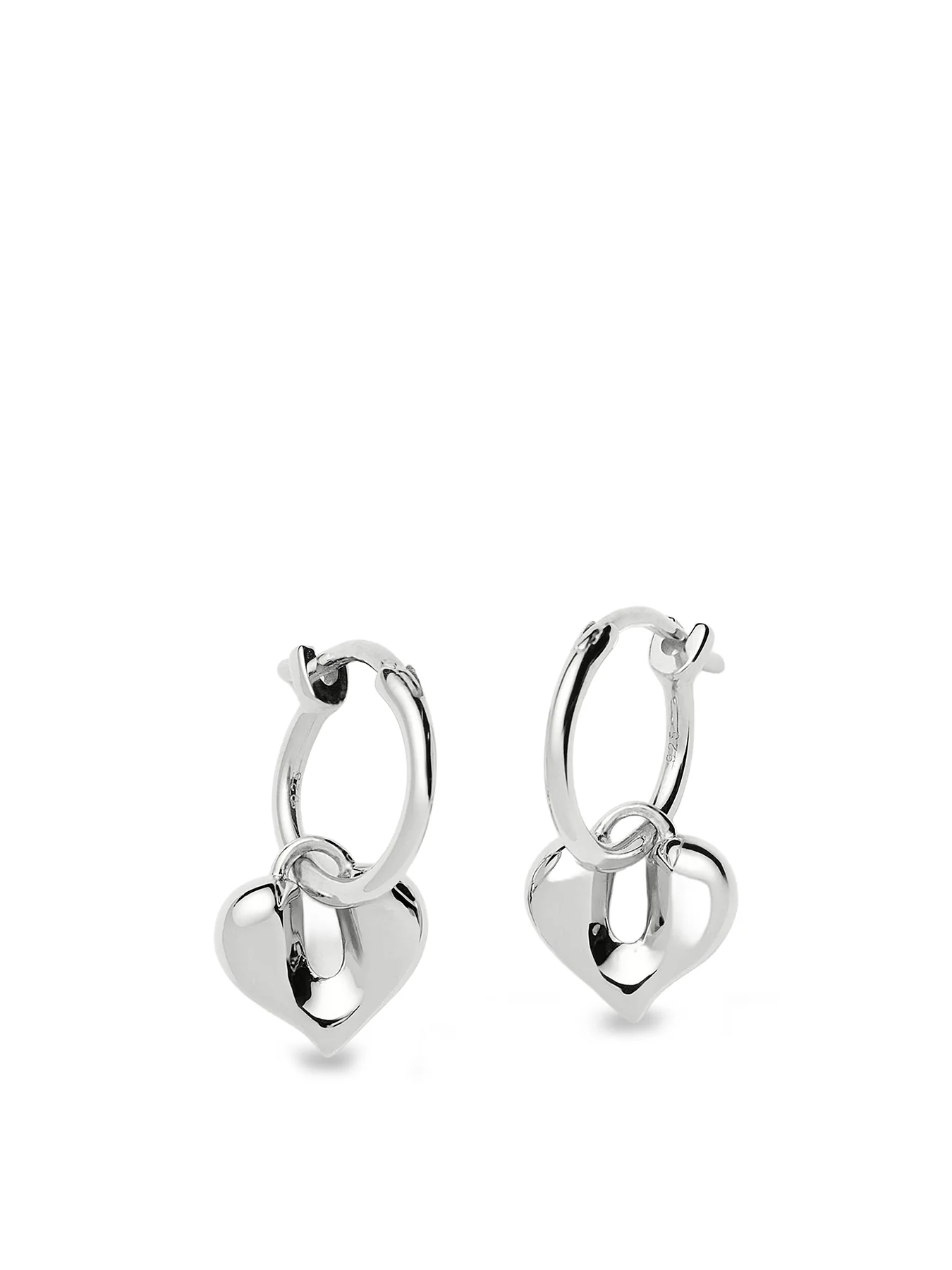 Molten Heart Charm Hoop Earrings Silver