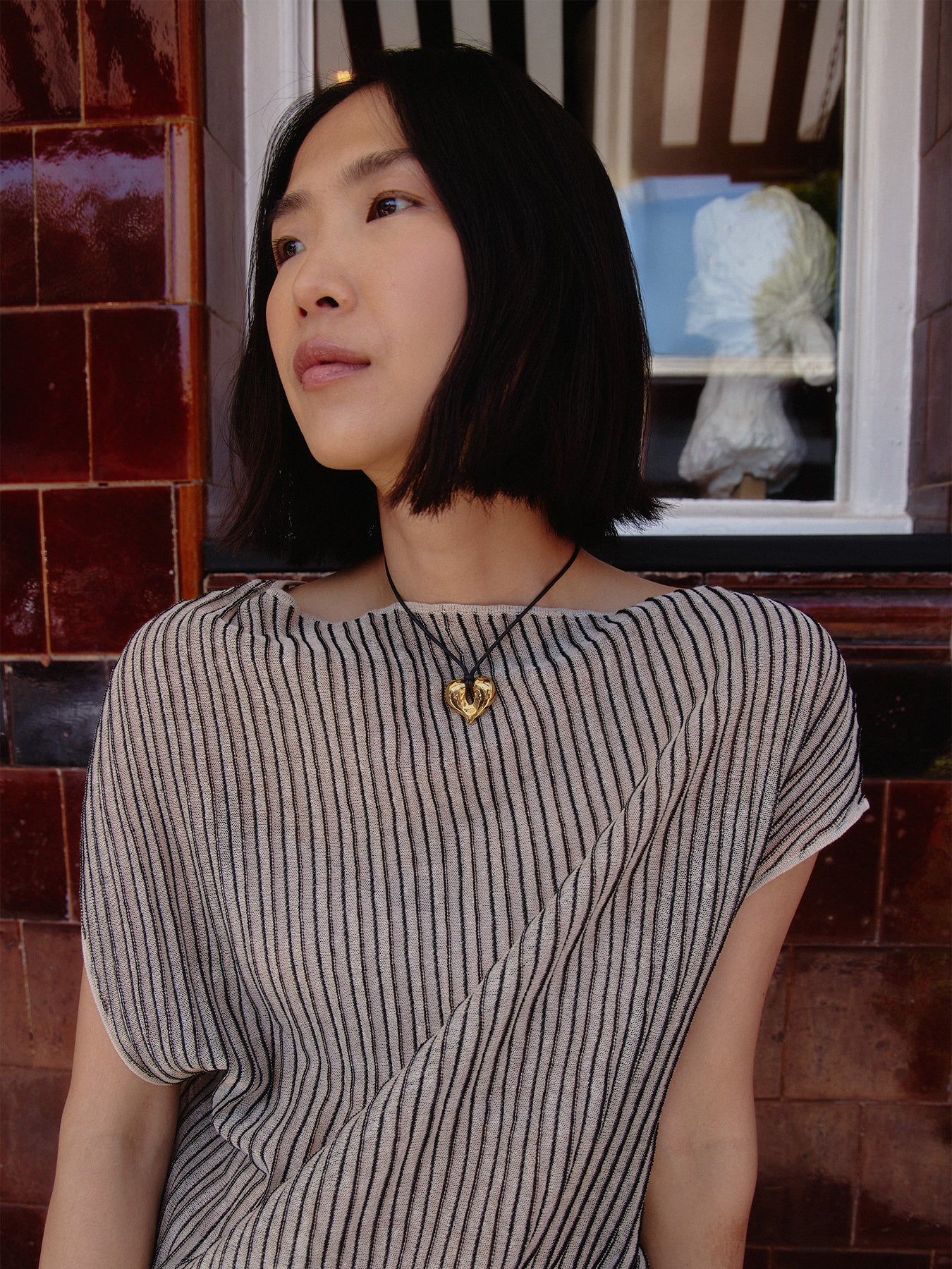 Molten Heart Pendant Cord Necklace Gold - Image 3