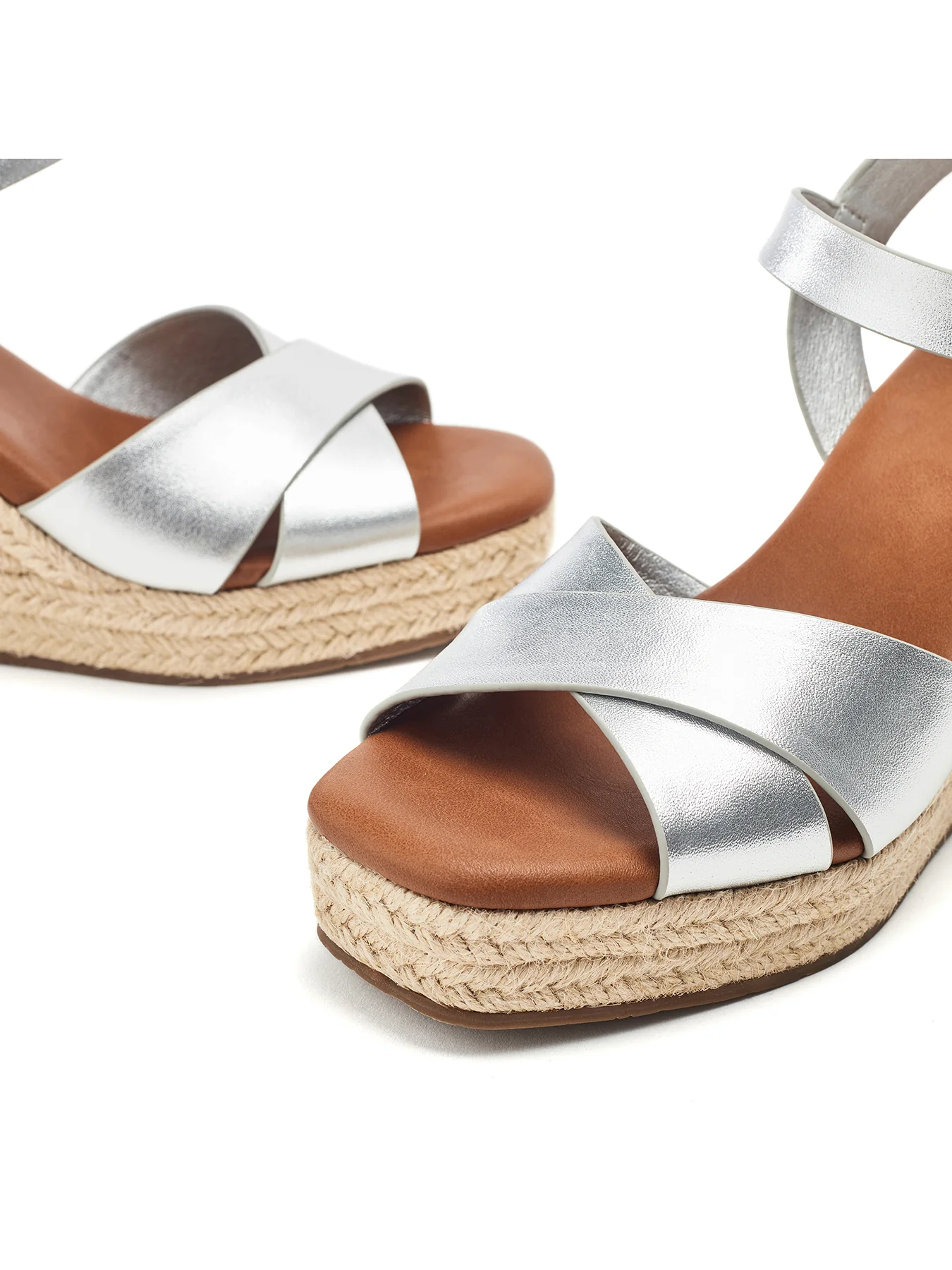 Jasminium Leather Wedge Sandals Silver - Image 4
