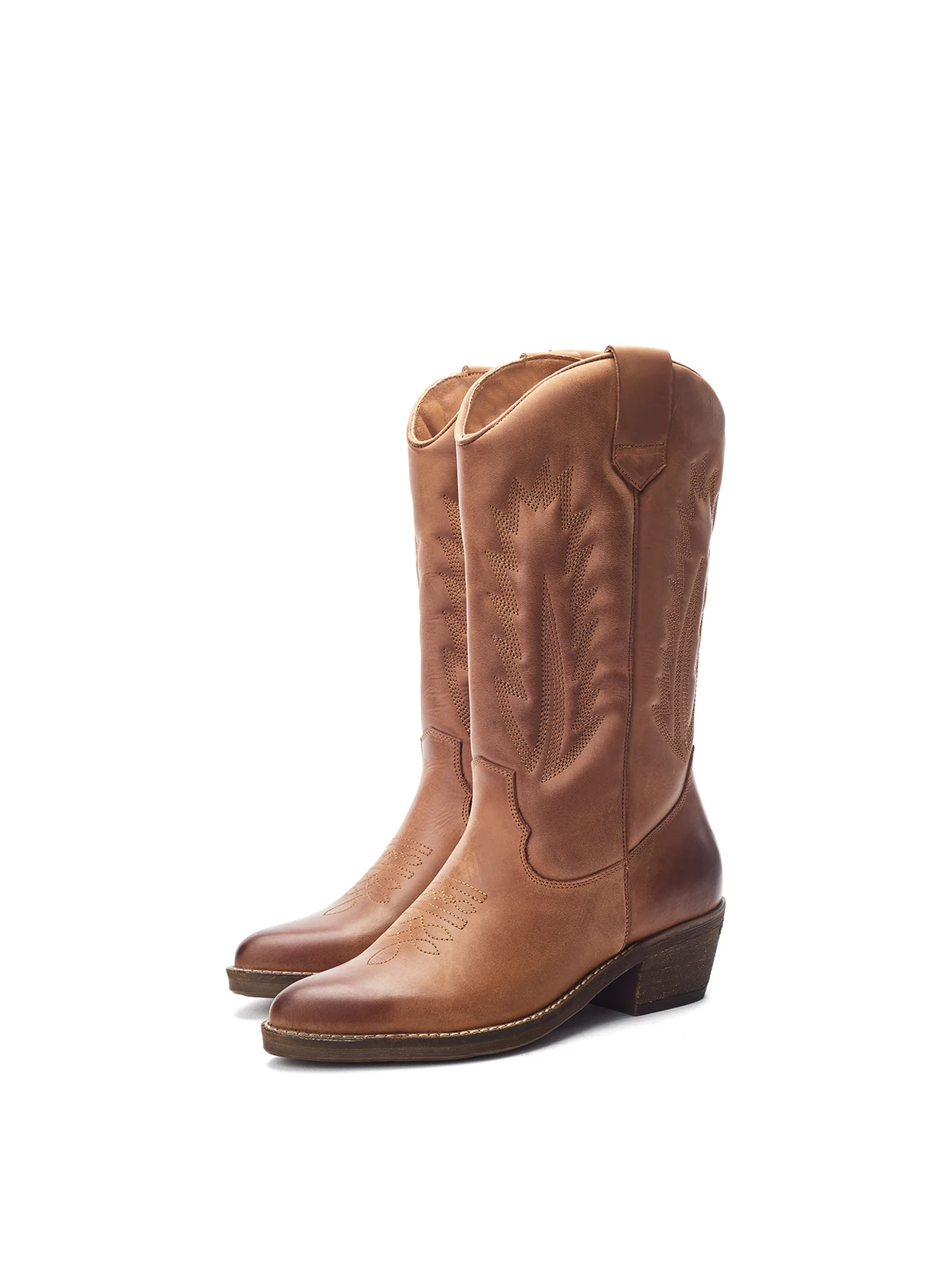 Oka Knee High Leather Boots Tan - Image 2