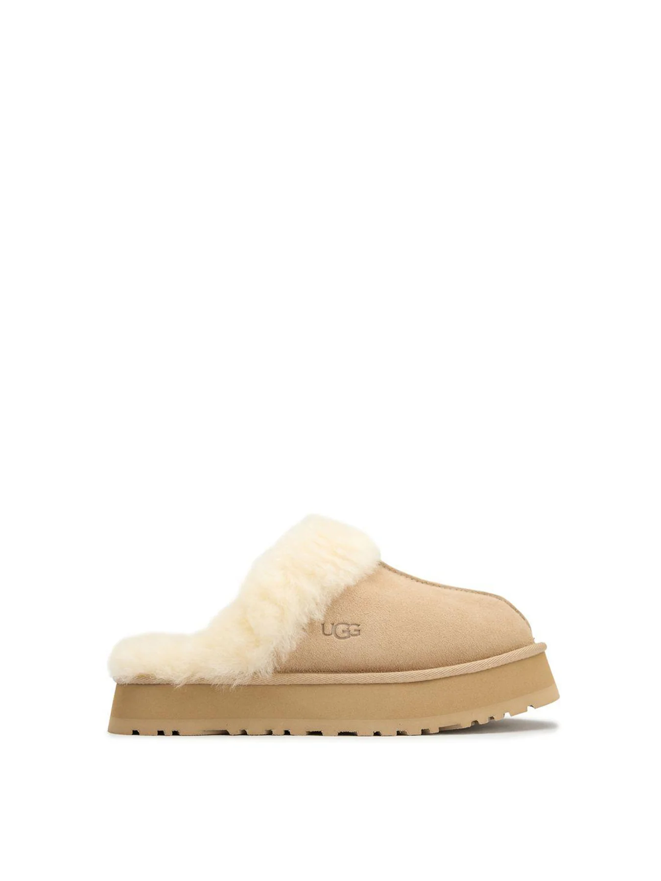 Womens Disquette Shearling Platform Slippers