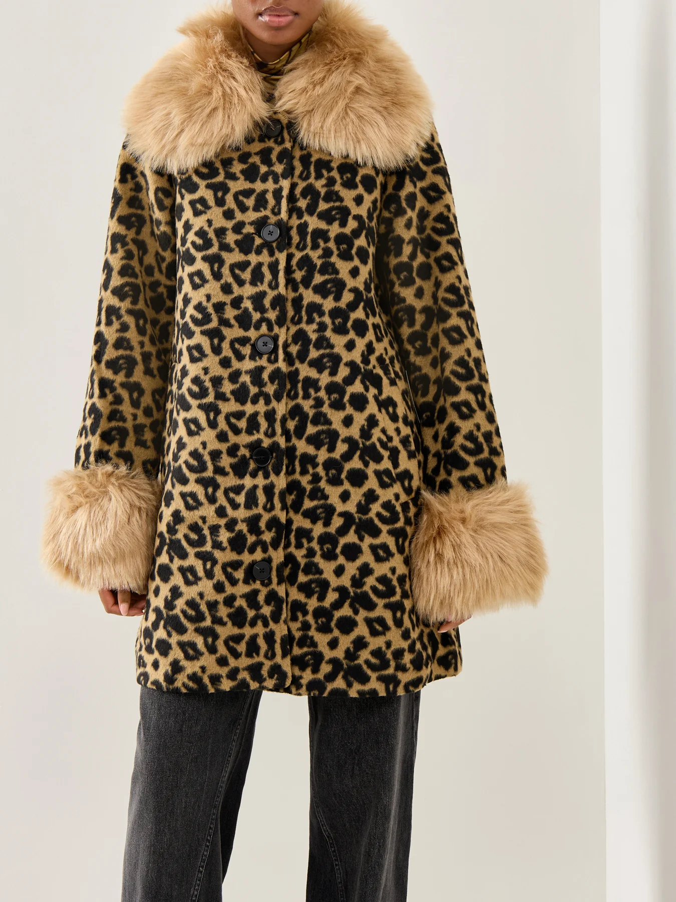 Leopard Faux Fur Coat Brown - Image 4