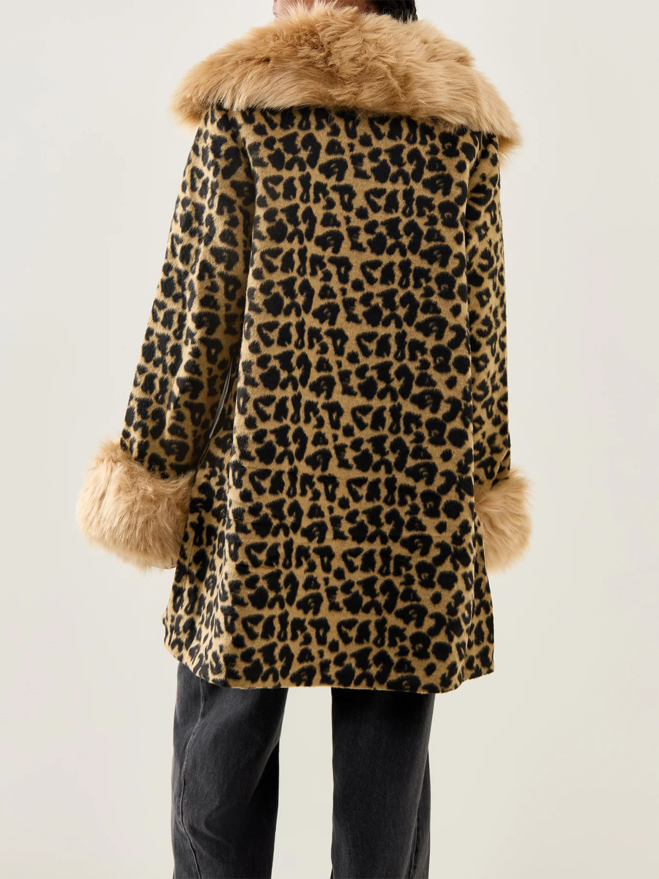 Leopard Faux Fur Coat Brown - Image 5